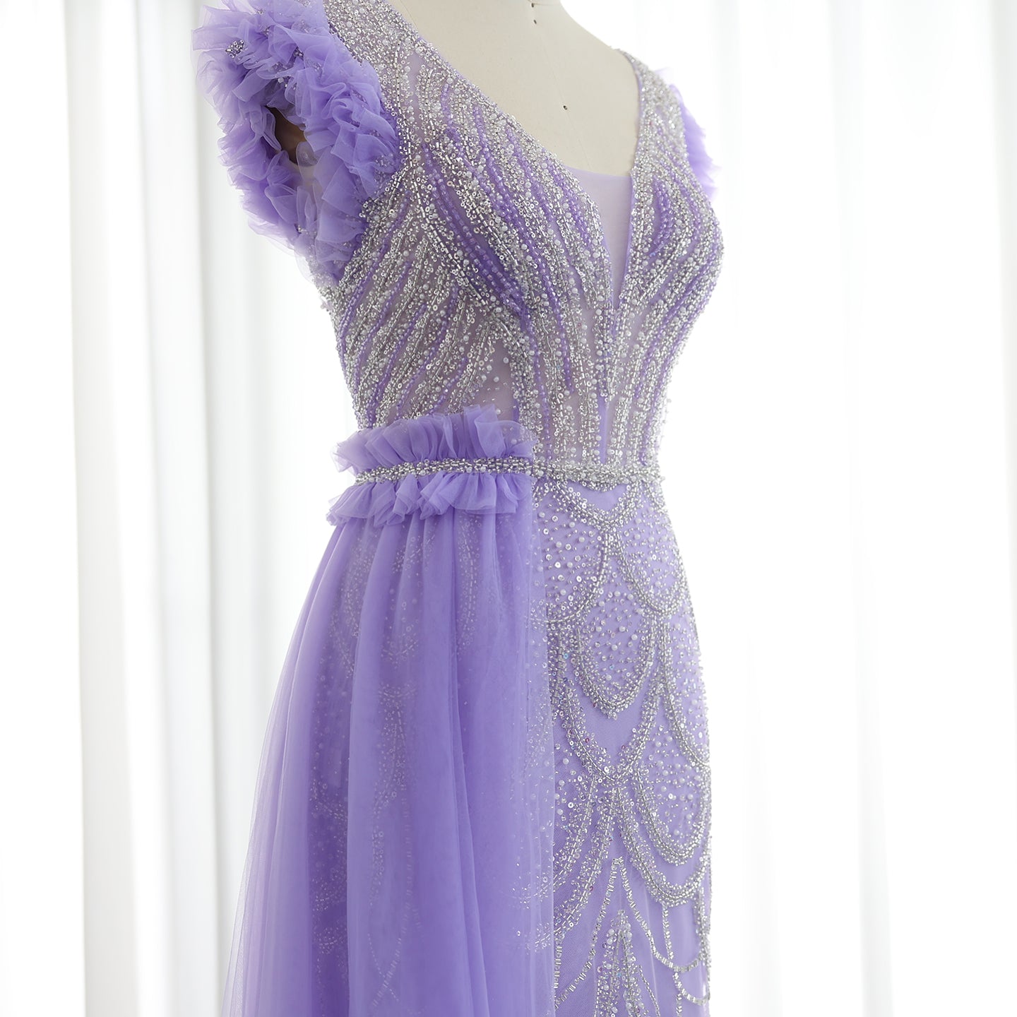 Luxury Beaded Lilac Mermaid Evening Dresses with Overskirt Elegant V-Neck Long Women Wedding Party Gowns - Image 23