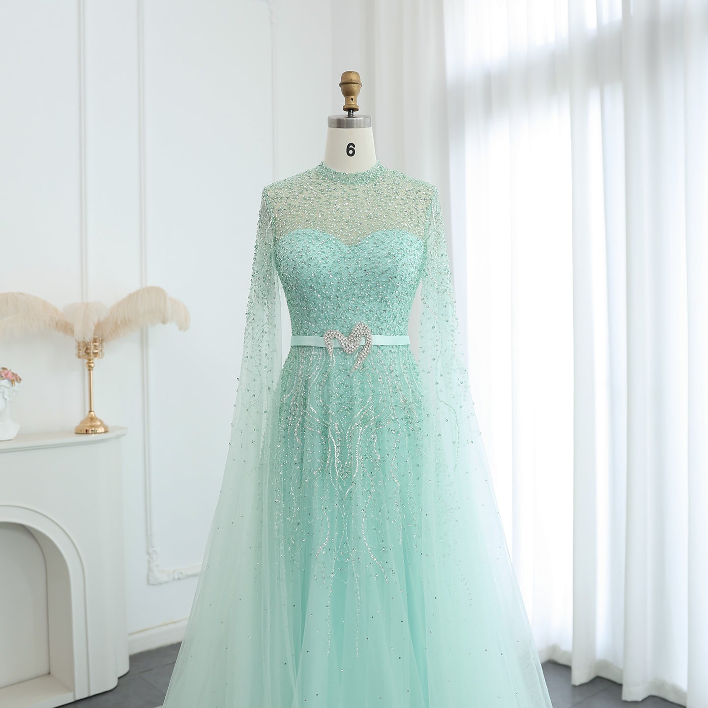 Luxury Evening Dress with Cape Sleeves Elegant High Neck Women Wedding Party Gowns - Image 20