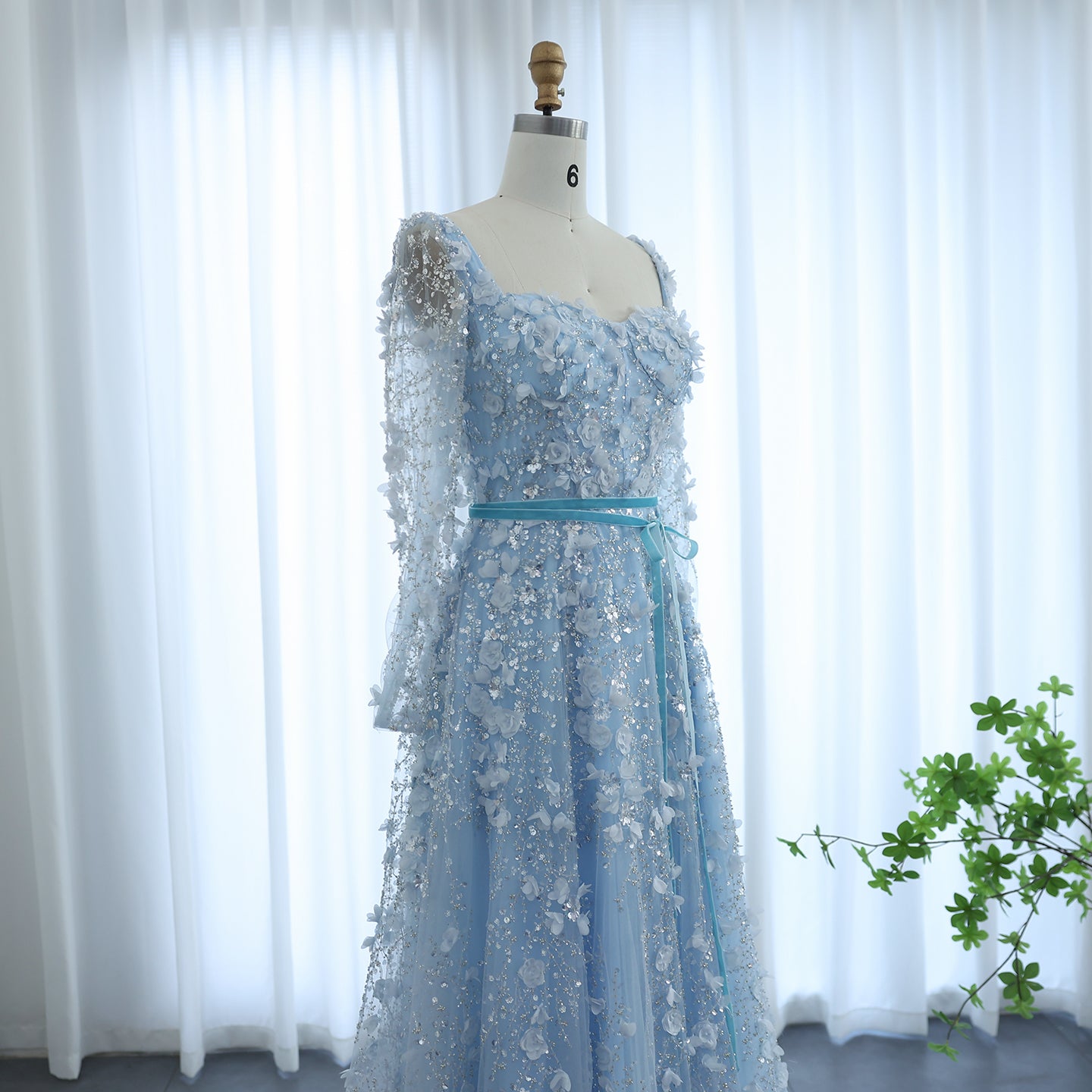 Luxury 3D Flower Gray Long Sleeves Evening Dresses for Women Wedding Party Elegant A-line Formal Gowns - Image 25