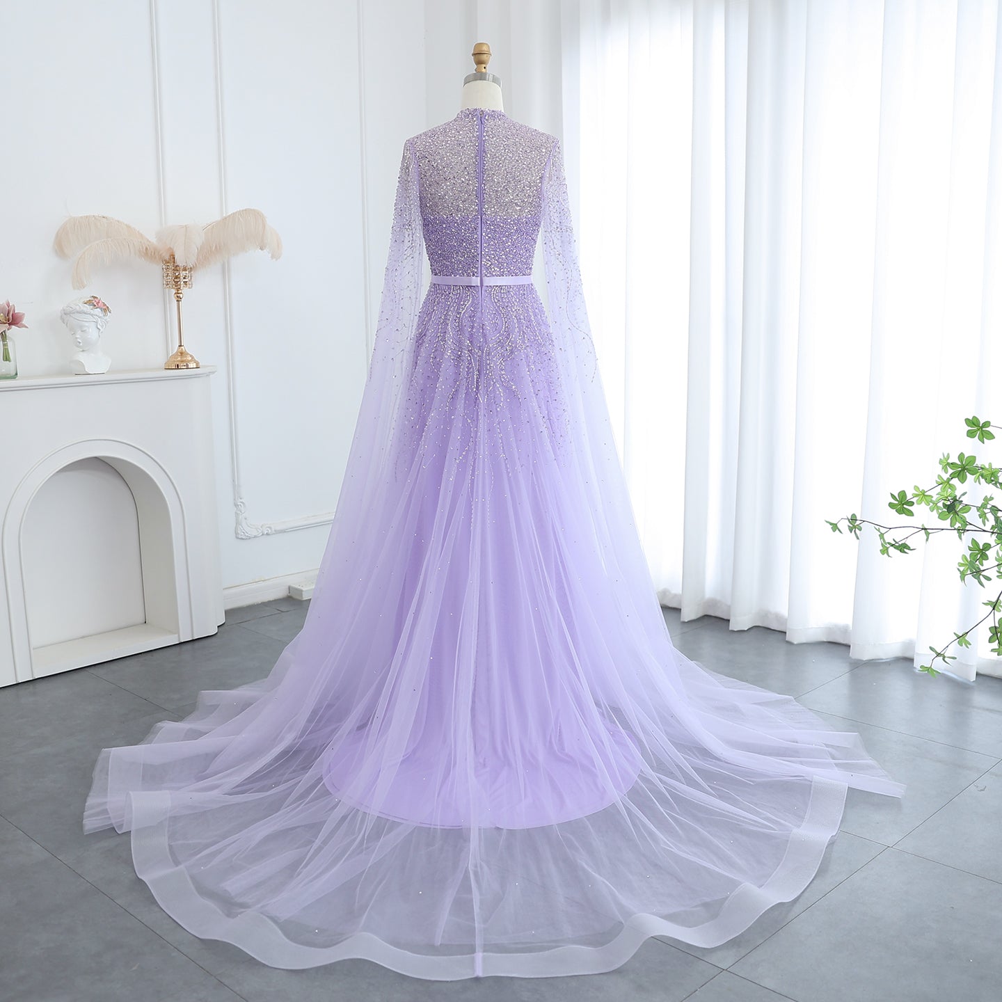 Luxury Evening Dress with Cape Sleeves Elegant High Neck Women Wedding Party Gowns - Image 23