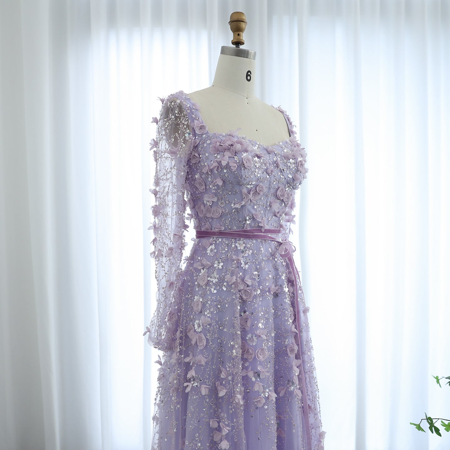 Luxury 3D Flower Gray Long Sleeves Evening Dresses for Women Wedding Party Elegant A-line Formal Gowns - Image 36