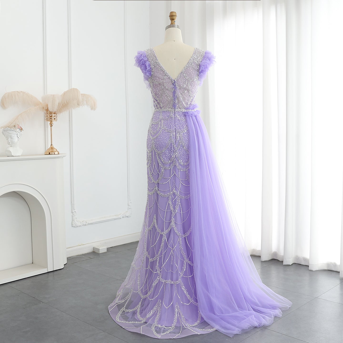 Luxury Beaded Lilac Mermaid Evening Dresses with Overskirt Elegant V-Neck Long Women Wedding Party Gowns - Image 22