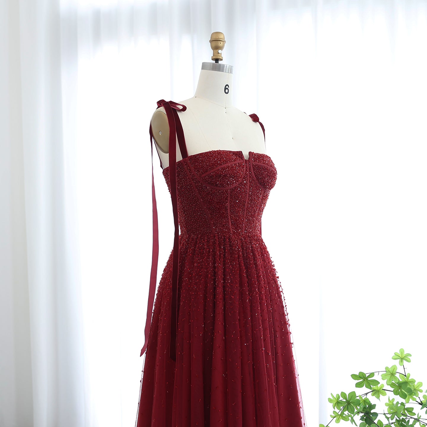 Luxury Beaded Wine Red Evening Dresses with Straps Elegant Women Arabic Wedding Party Gown - Image 11