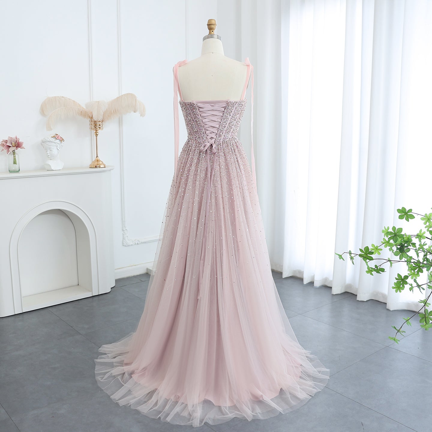 Luxury Beaded Wine Red Evening Dresses with Straps Elegant Women Arabic Wedding Party Gown - Image 7