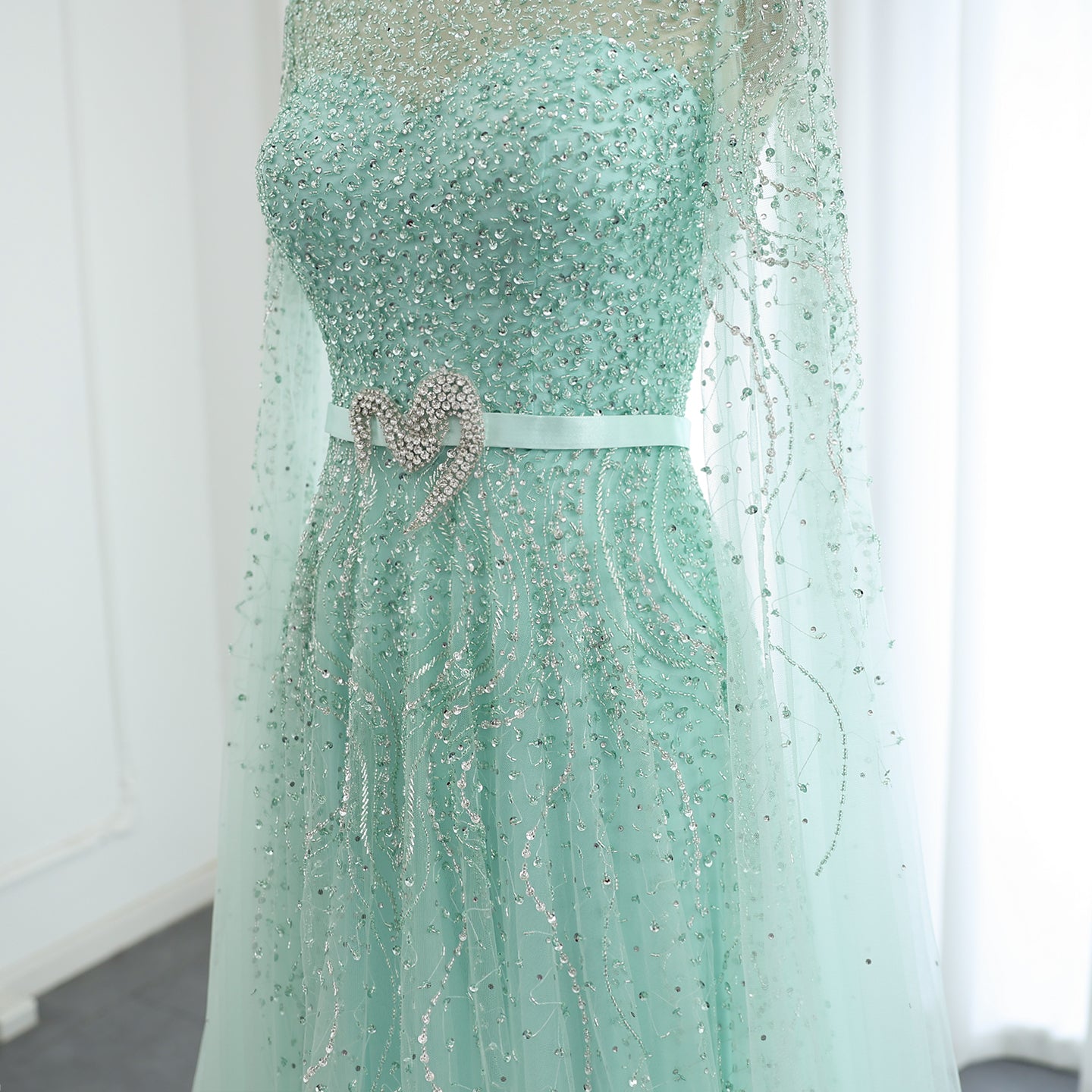 Luxury Evening Dress with Cape Sleeves Elegant High Neck Women Wedding Party Gowns - Image 19
