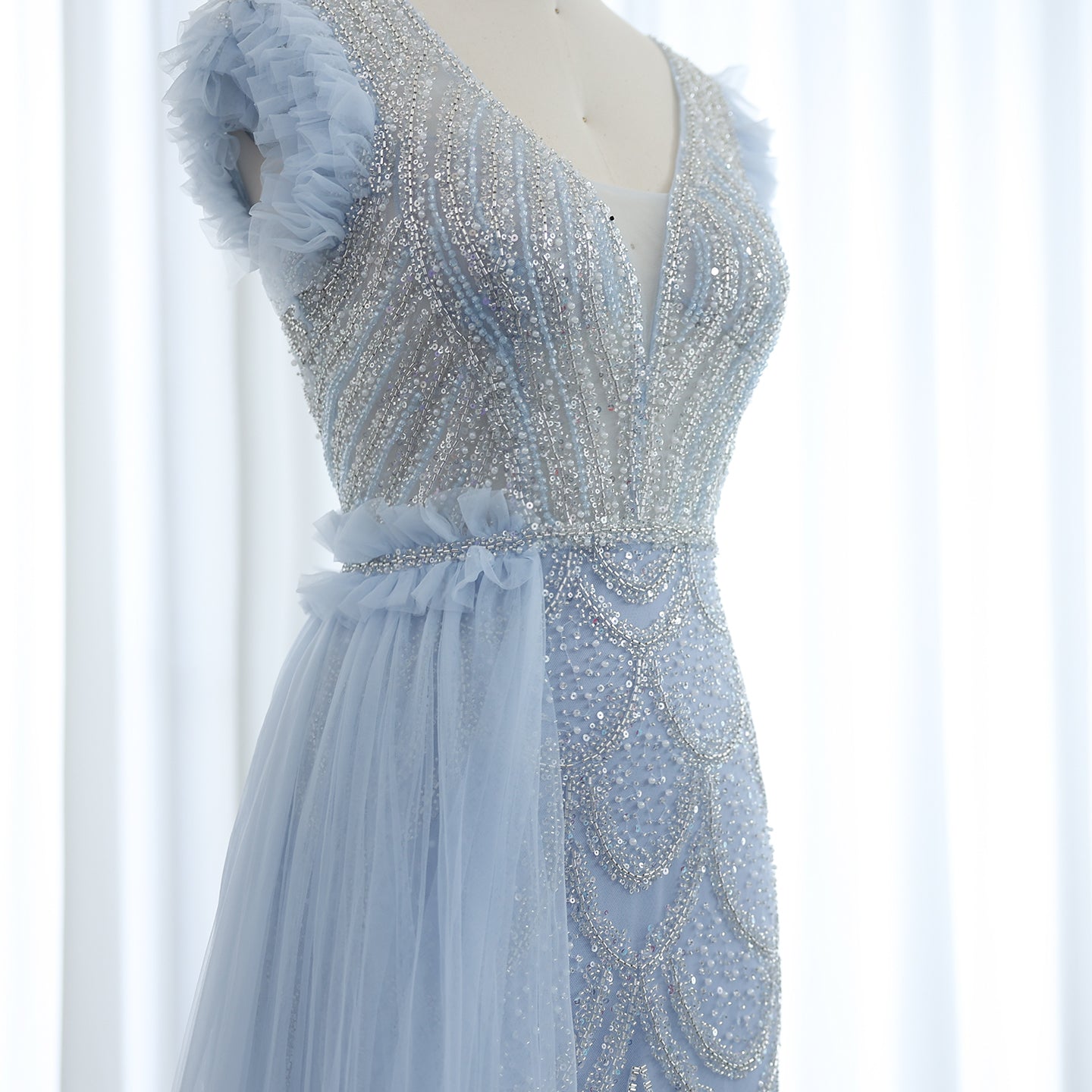 Luxury Beaded Lilac Mermaid Evening Dresses with Overskirt Elegant V-Neck Long Women Wedding Party Gowns - Image 11