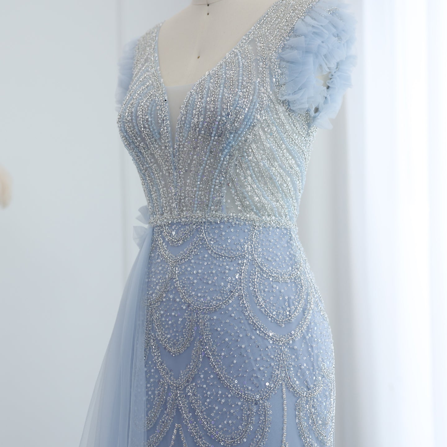 Luxury Beaded Lilac Mermaid Evening Dresses with Overskirt Elegant V-Neck Long Women Wedding Party Gowns - Image 13
