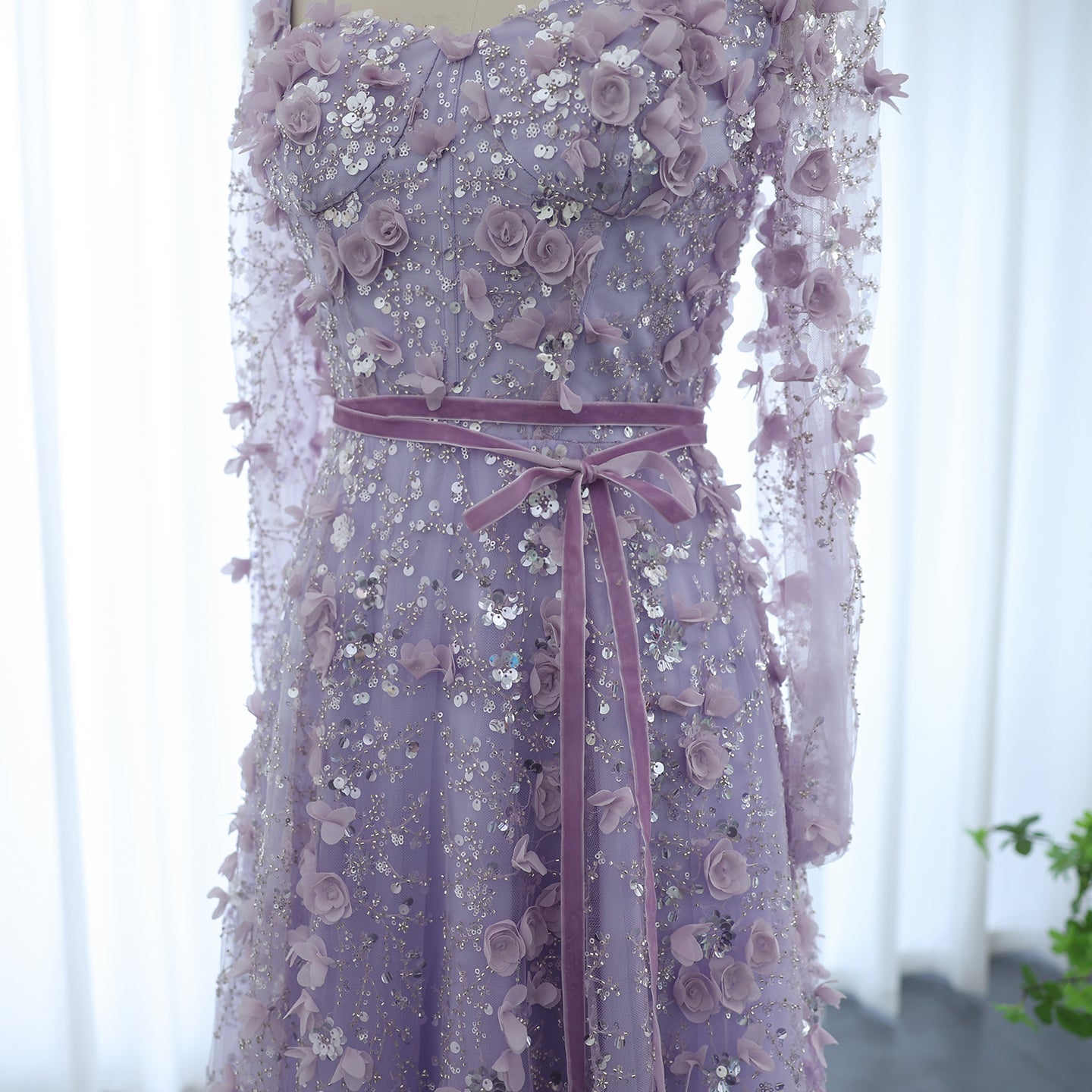 Luxury 3D Flower Gray Long Sleeves Evening Dresses for Women Wedding Party Elegant A-line Formal Gowns - Image 35