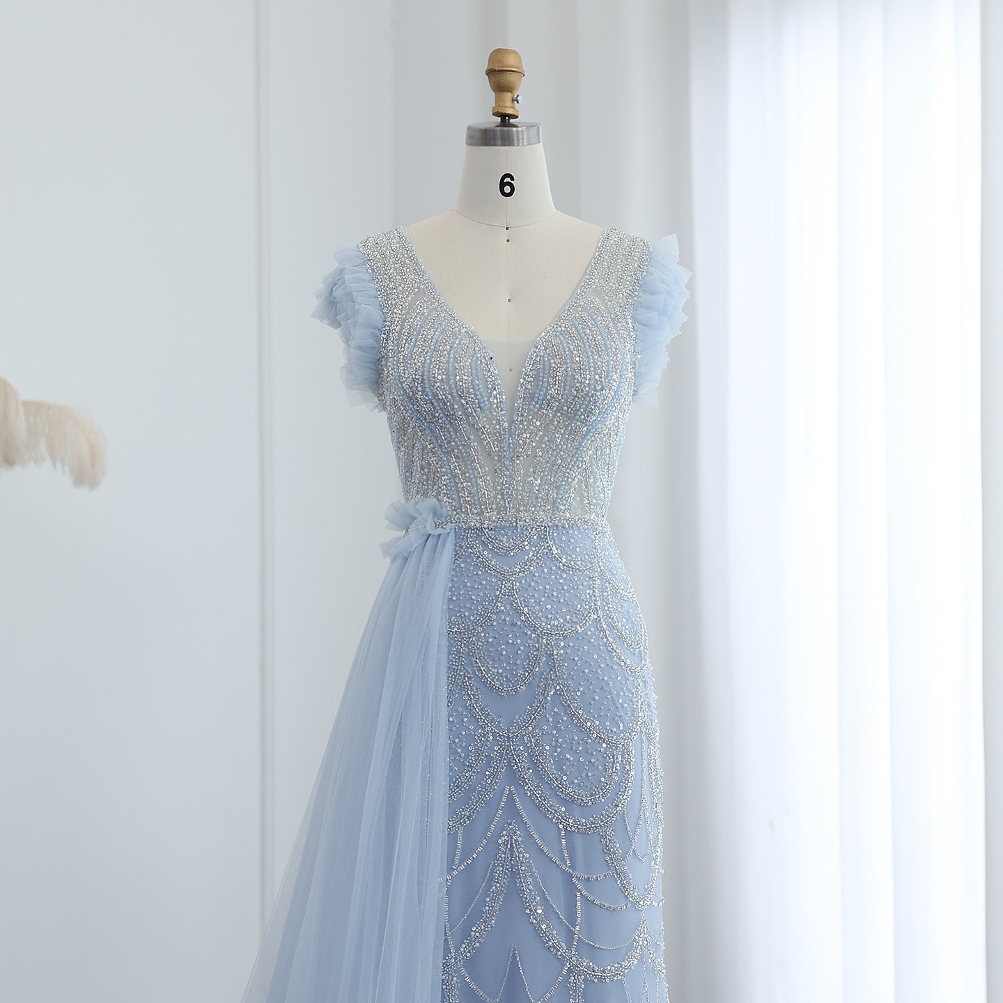 Luxury Beaded Lilac Mermaid Evening Dresses with Overskirt Elegant V-Neck Long Women Wedding Party Gowns - Image 15