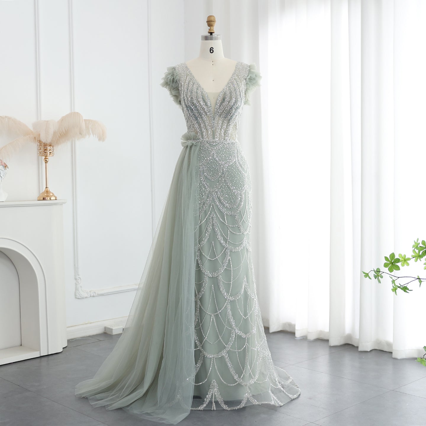 Luxury Beaded Lilac Mermaid Evening Dresses with Overskirt Elegant V-Neck Long Women Wedding Party Gowns - Image 21