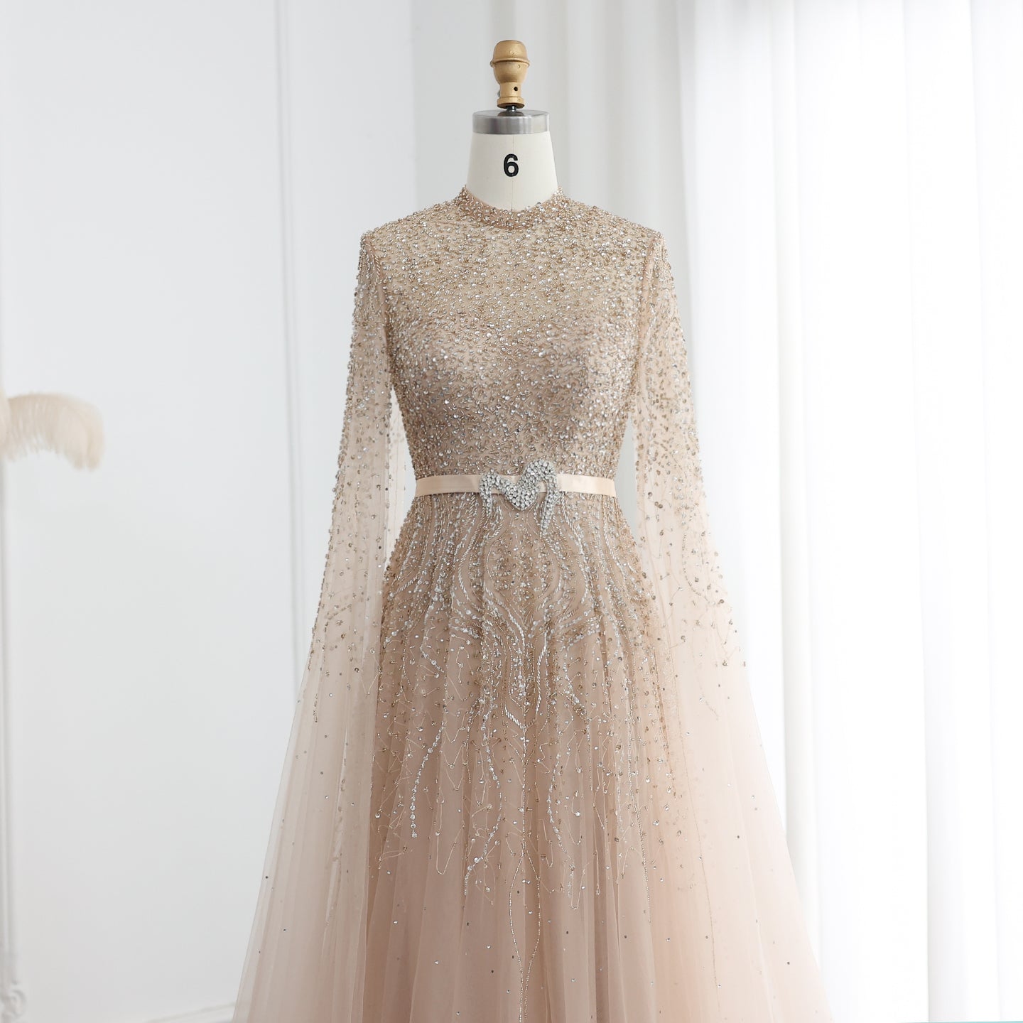 Luxury Evening Dress with Cape Sleeves Elegant High Neck Women Wedding Party Gowns - Image 12