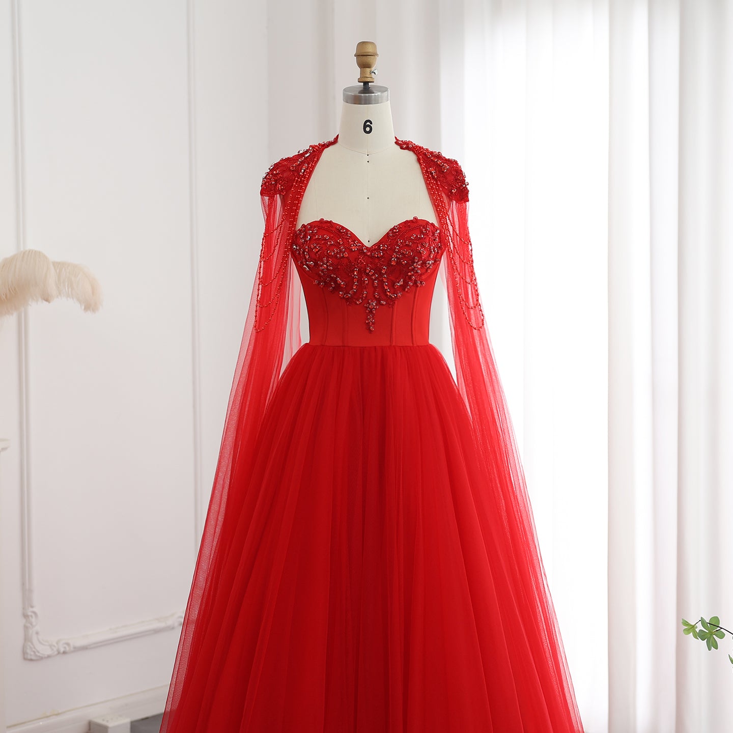 Gothic Tulle Evening Dress with Cape Sleeves Elegant Women Luxury Formal Party Gowns - Image 9