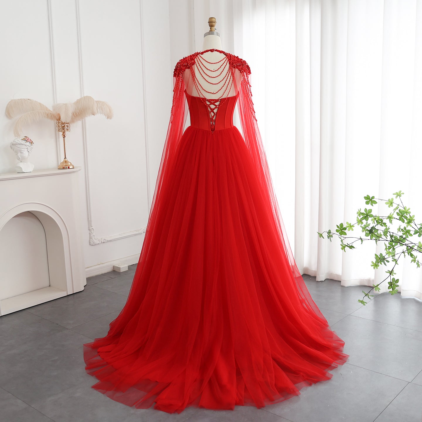 Gothic Tulle Evening Dress with Cape Sleeves Elegant Women Luxury Formal Party Gowns - Image 14