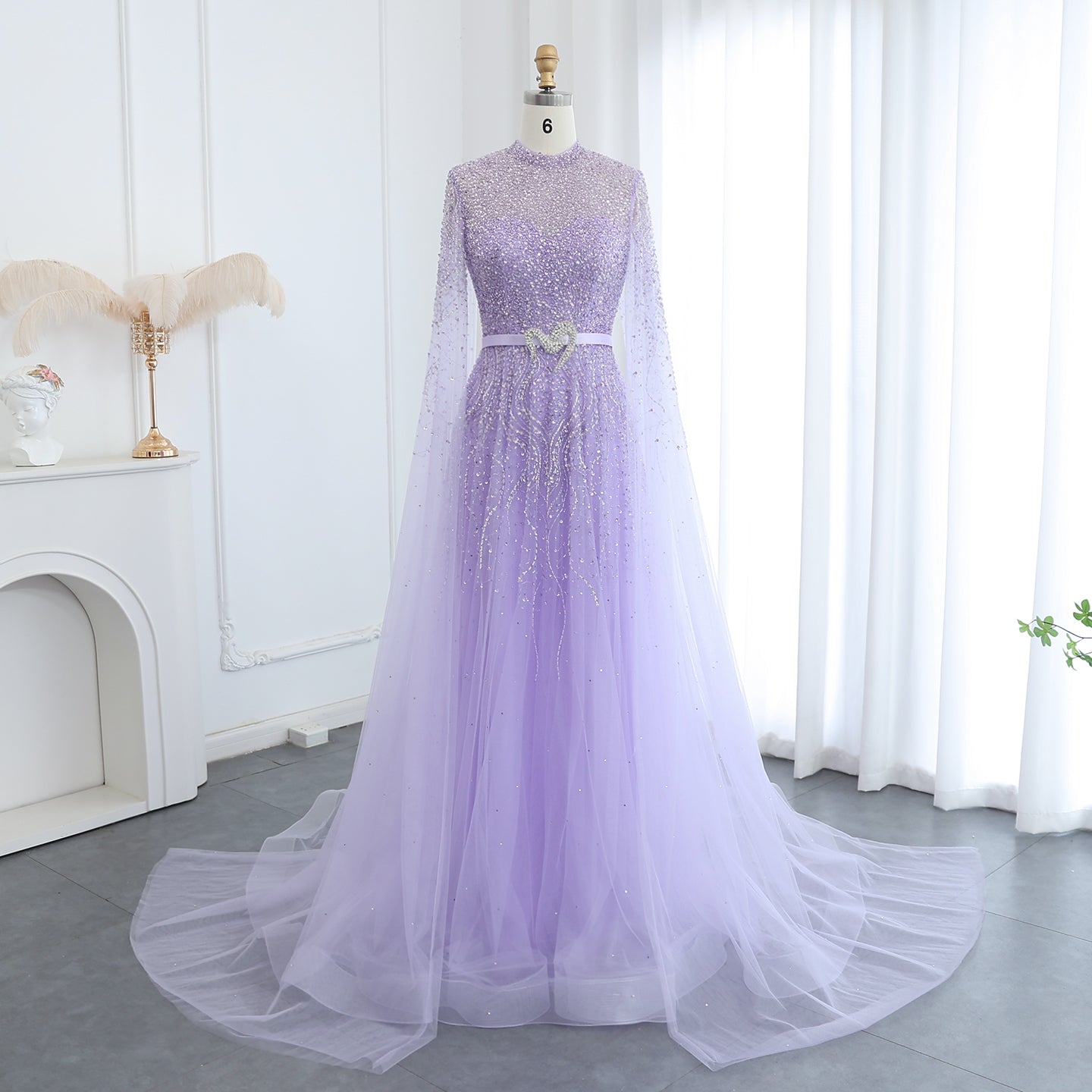 Luxury Evening Dress with Cape Sleeves Elegant High Neck Women Wedding Party Gowns - Image 28