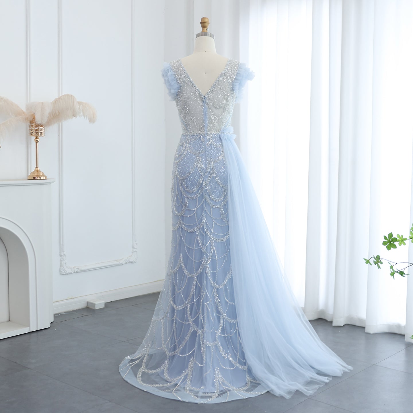 Luxury Beaded Lilac Mermaid Evening Dresses with Overskirt Elegant V-Neck Long Women Wedding Party Gowns - Image 10