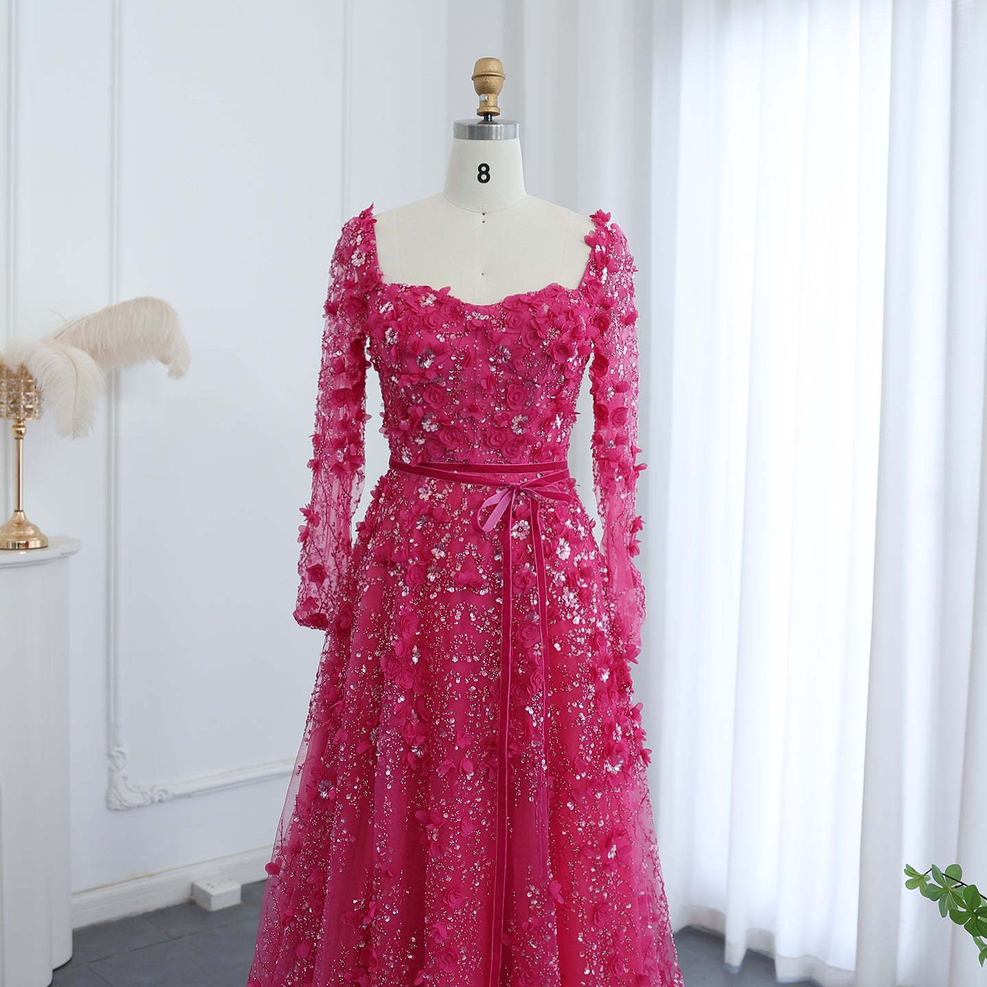Luxury 3D Flower Gray Long Sleeves Evening Dresses for Women Wedding Party Elegant A-line Formal Gowns - Image 17
