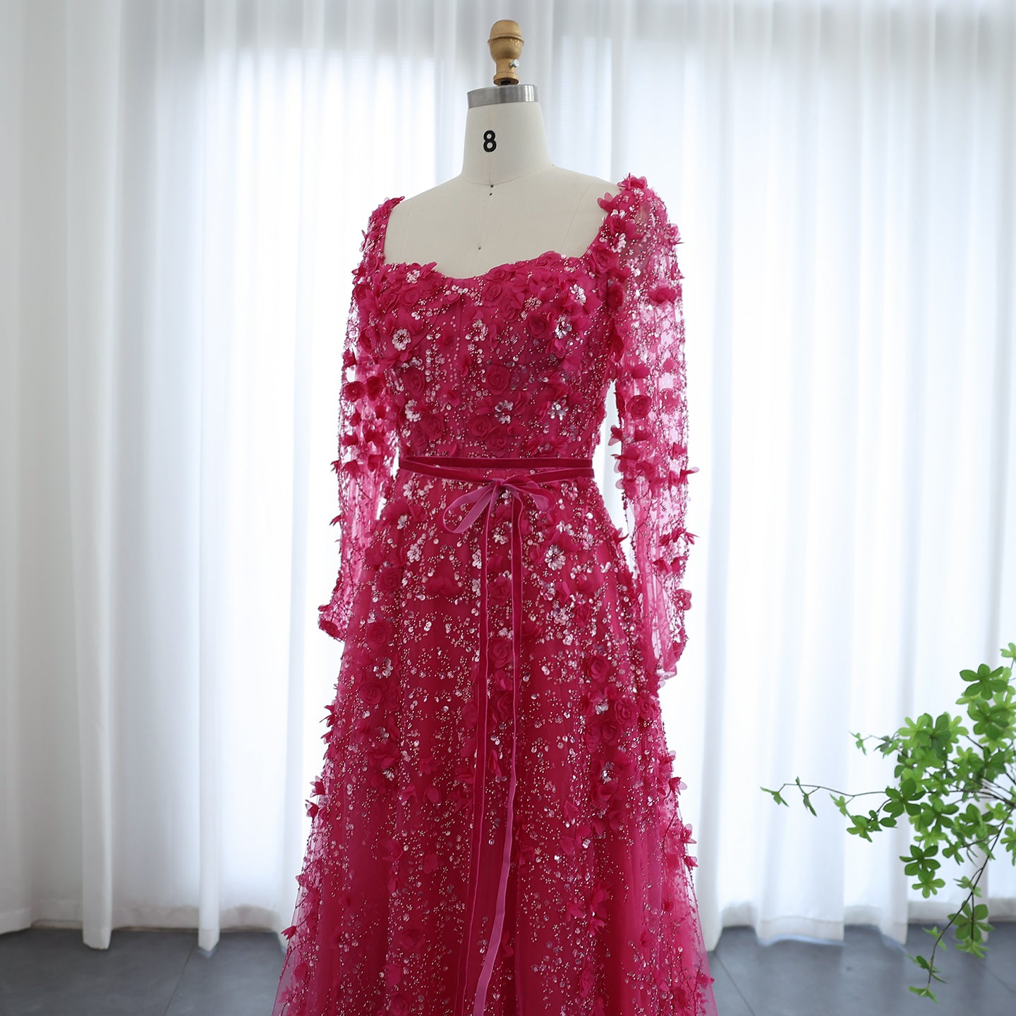 Luxury 3D Flower Gray Long Sleeves Evening Dresses for Women Wedding Party Elegant A-line Formal Gowns - Image 15