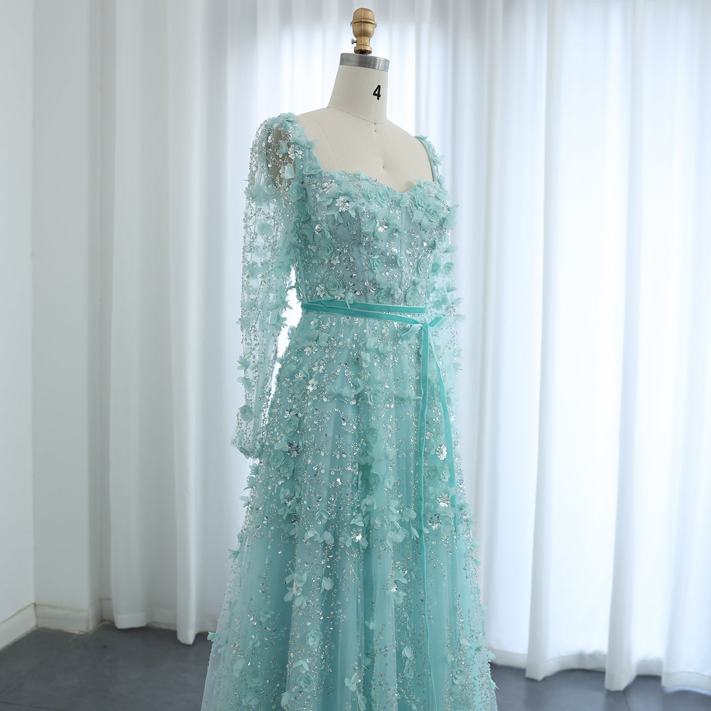Luxury 3D Flower Gray Long Sleeves Evening Dresses for Women Wedding Party Elegant A-line Formal Gowns - Image 21