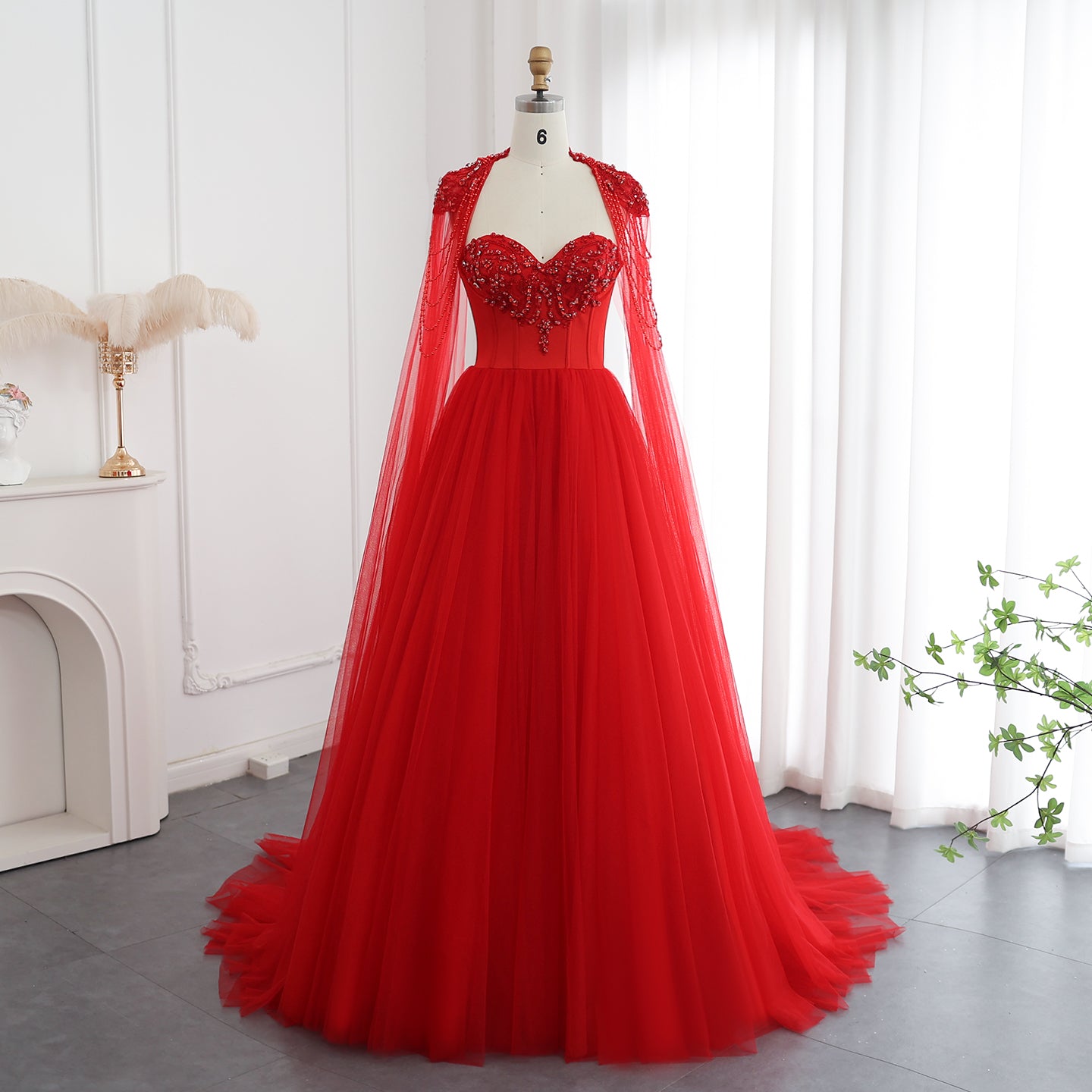 Gothic Tulle Evening Dress with Cape Sleeves Elegant Women Luxury Formal Party Gowns - Image 8