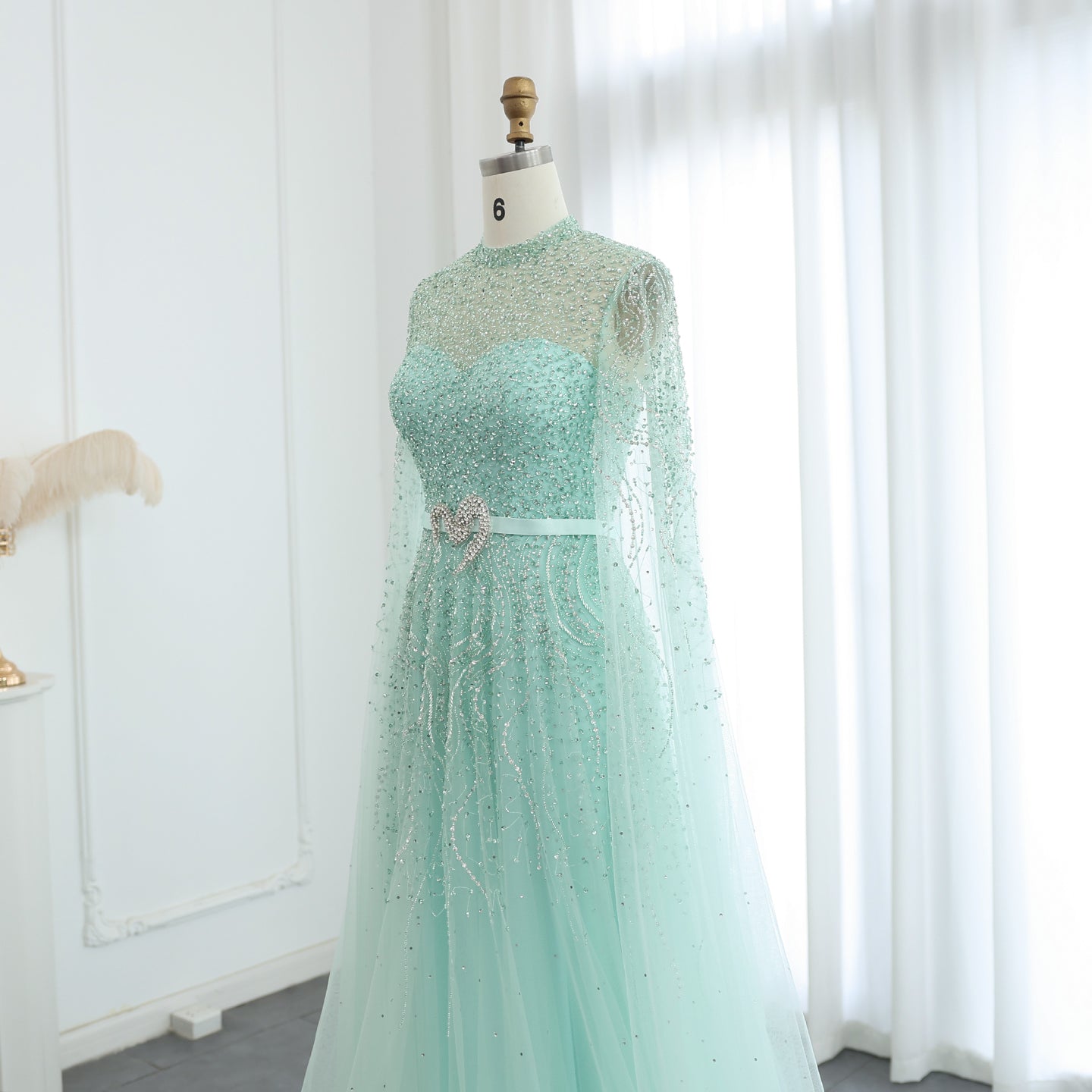 Luxury Evening Dress with Cape Sleeves Elegant High Neck Women Wedding Party Gowns - Image 18