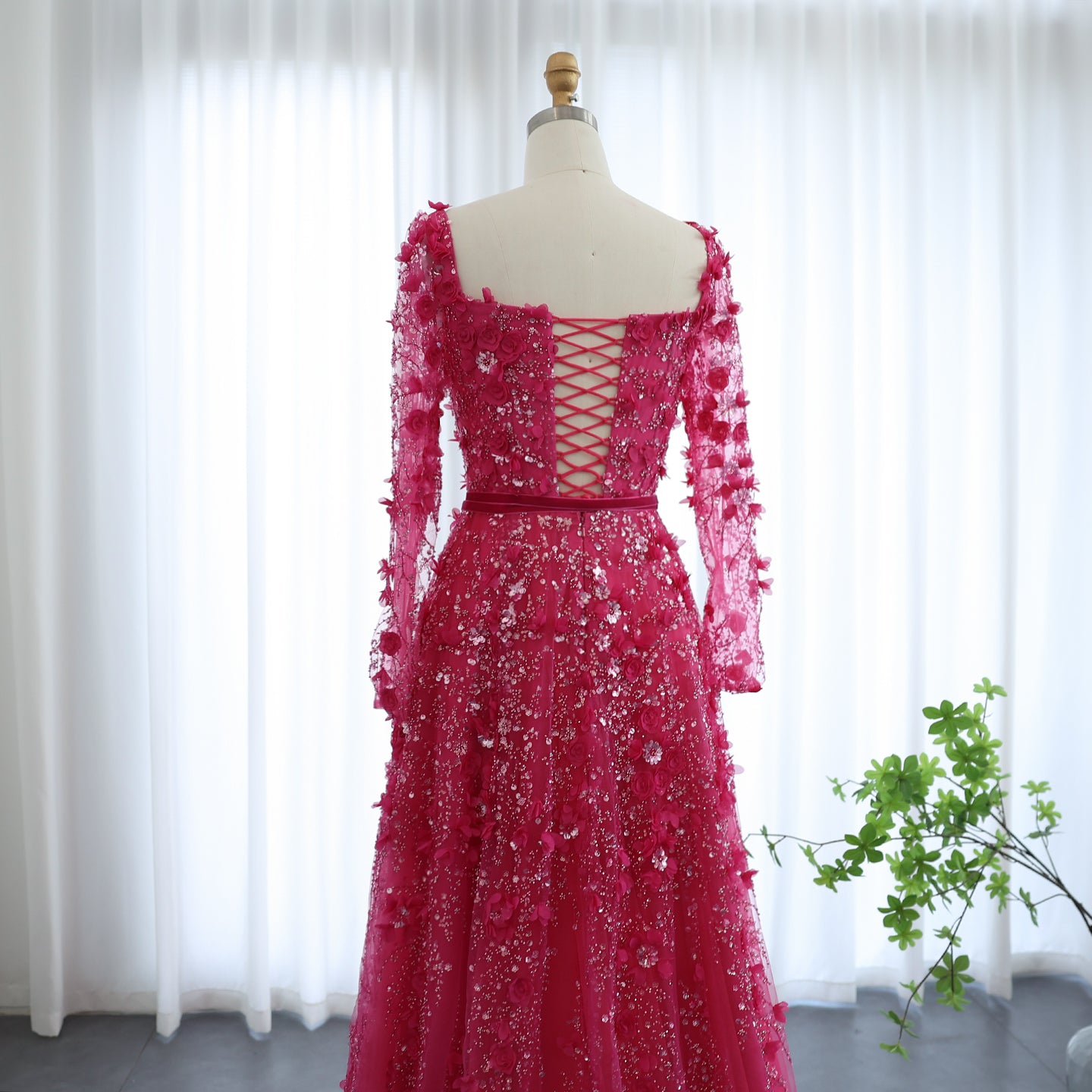 Luxury 3D Flower Gray Long Sleeves Evening Dresses for Women Wedding Party Elegant A-line Formal Gowns - Image 13