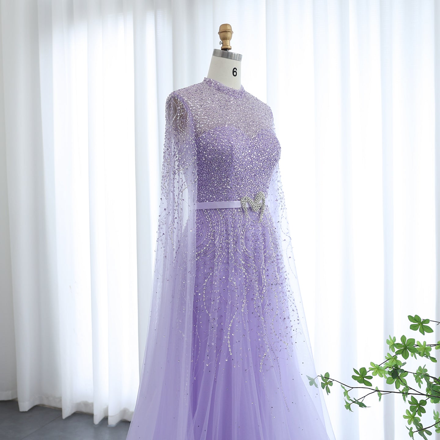Luxury Evening Dress with Cape Sleeves Elegant High Neck Women Wedding Party Gowns - Image 24