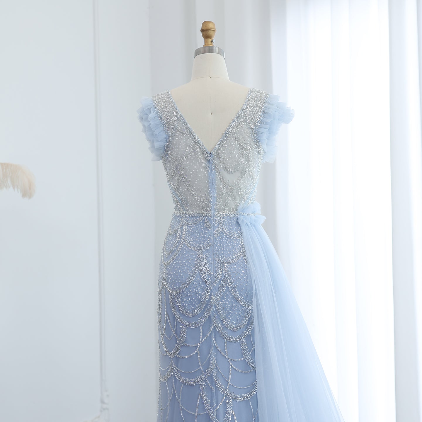 Luxury Beaded Lilac Mermaid Evening Dresses with Overskirt Elegant V-Neck Long Women Wedding Party Gowns - Image 9