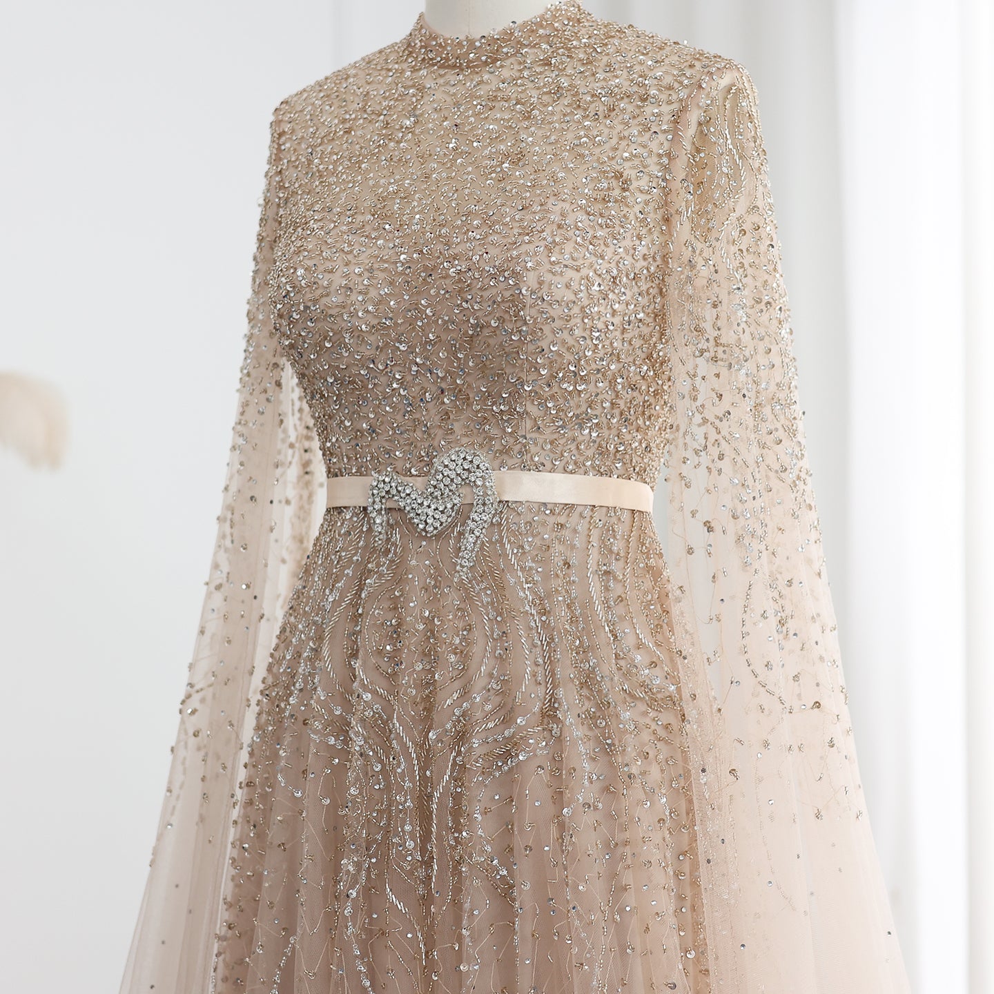 Luxury Evening Dress with Cape Sleeves Elegant High Neck Women Wedding Party Gowns - Image 13
