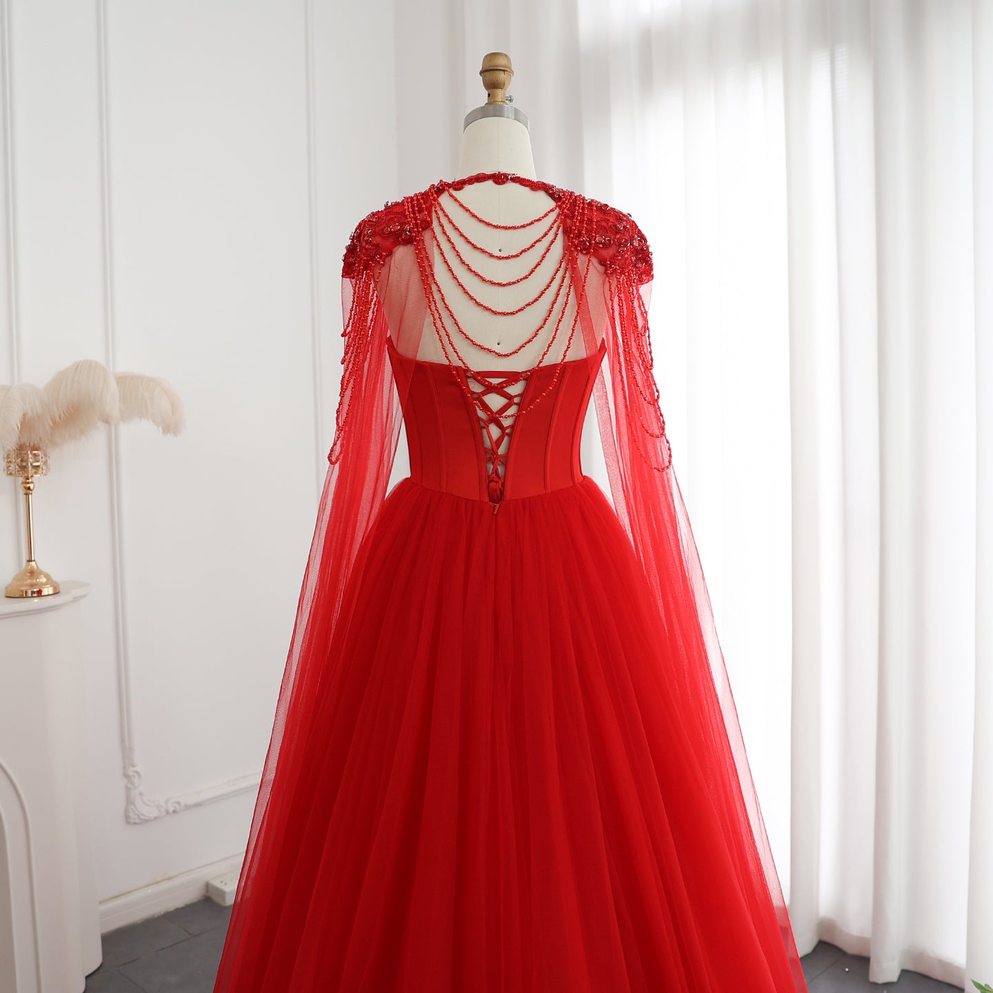 Gothic Tulle Evening Dress with Cape Sleeves Elegant Women Luxury Formal Party Gowns - Image 15