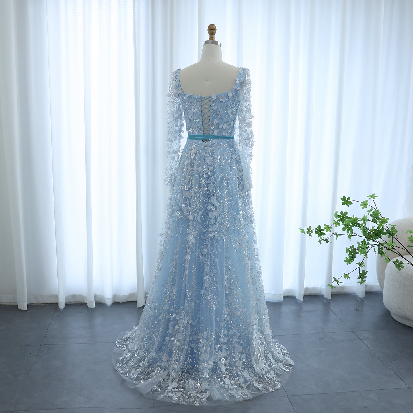 Luxury 3D Flower Gray Long Sleeves Evening Dresses for Women Wedding Party Elegant A-line Formal Gowns - Image 23