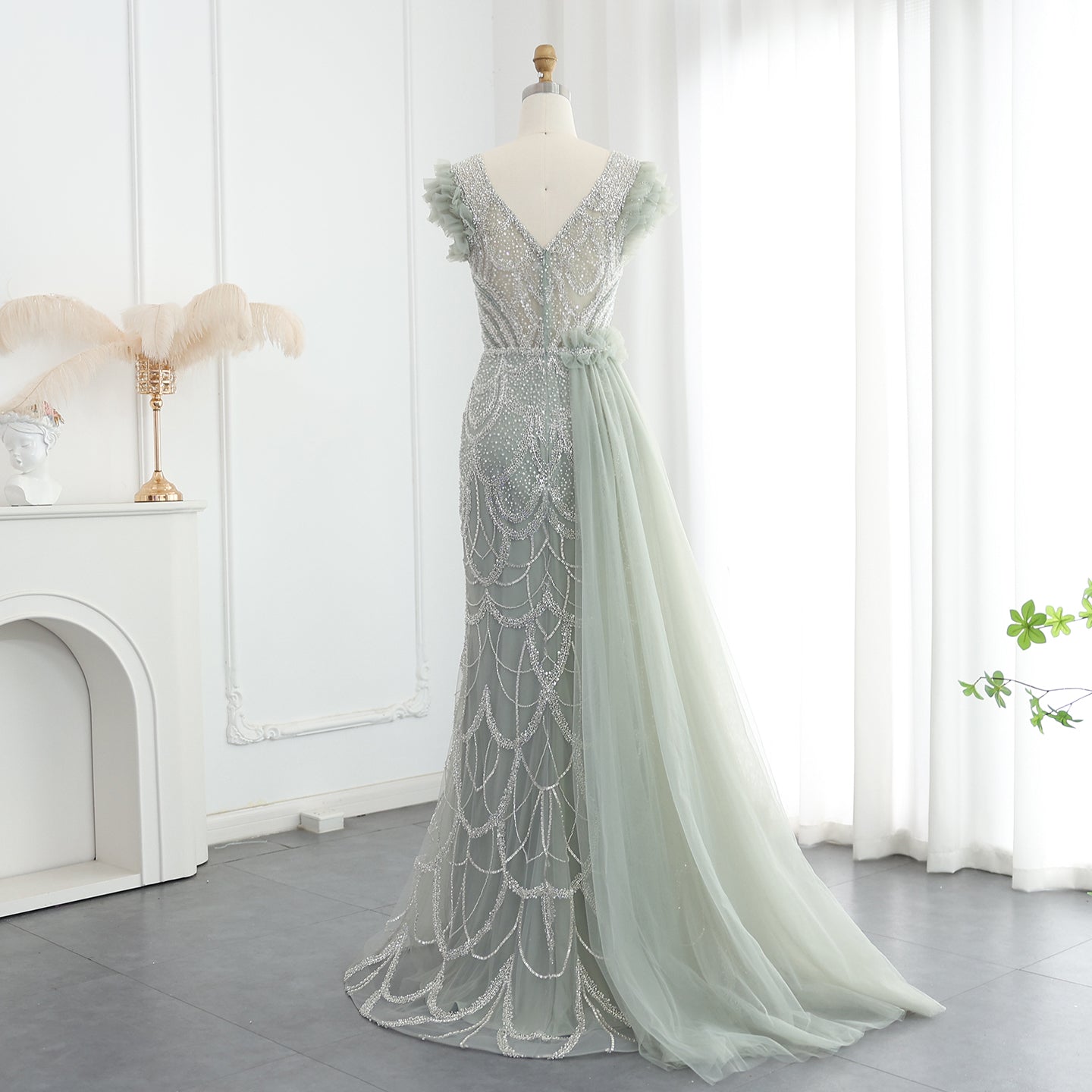 Luxury Beaded Lilac Mermaid Evening Dresses with Overskirt Elegant V-Neck Long Women Wedding Party Gowns - Image 17