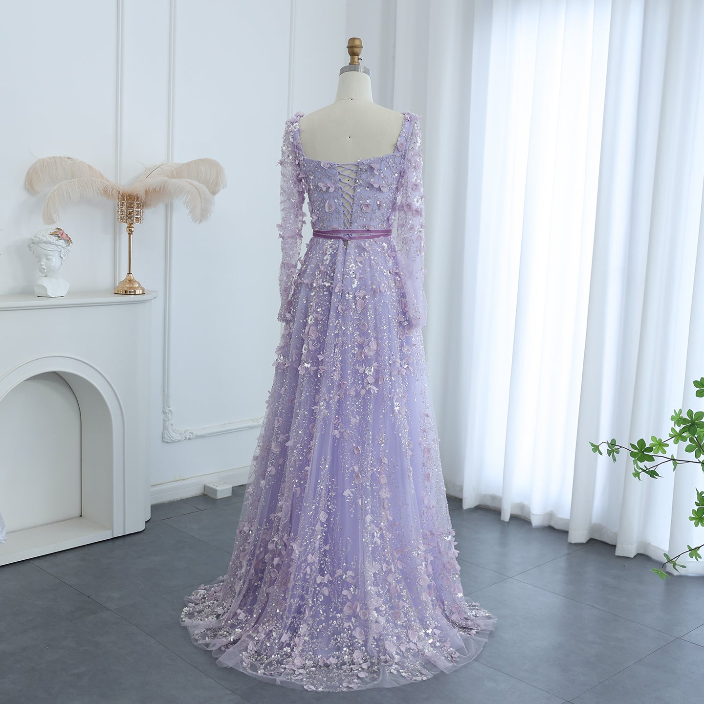 Luxury 3D Flower Gray Long Sleeves Evening Dresses for Women Wedding Party Elegant A-line Formal Gowns - Image 34