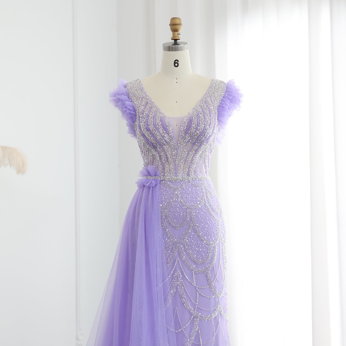 Luxury Beaded Lilac Mermaid Evening Dresses with Overskirt Elegant V-Neck Long Women Wedding Party Gowns - Image 25