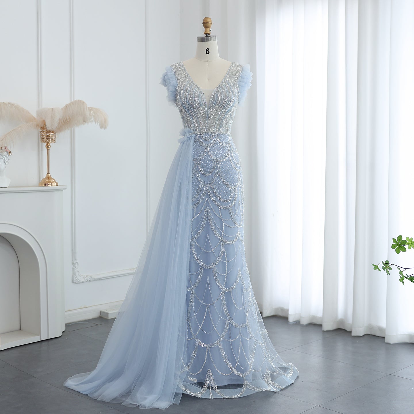 Luxury Beaded Lilac Mermaid Evening Dresses with Overskirt Elegant V-Neck Long Women Wedding Party Gowns - Image 16