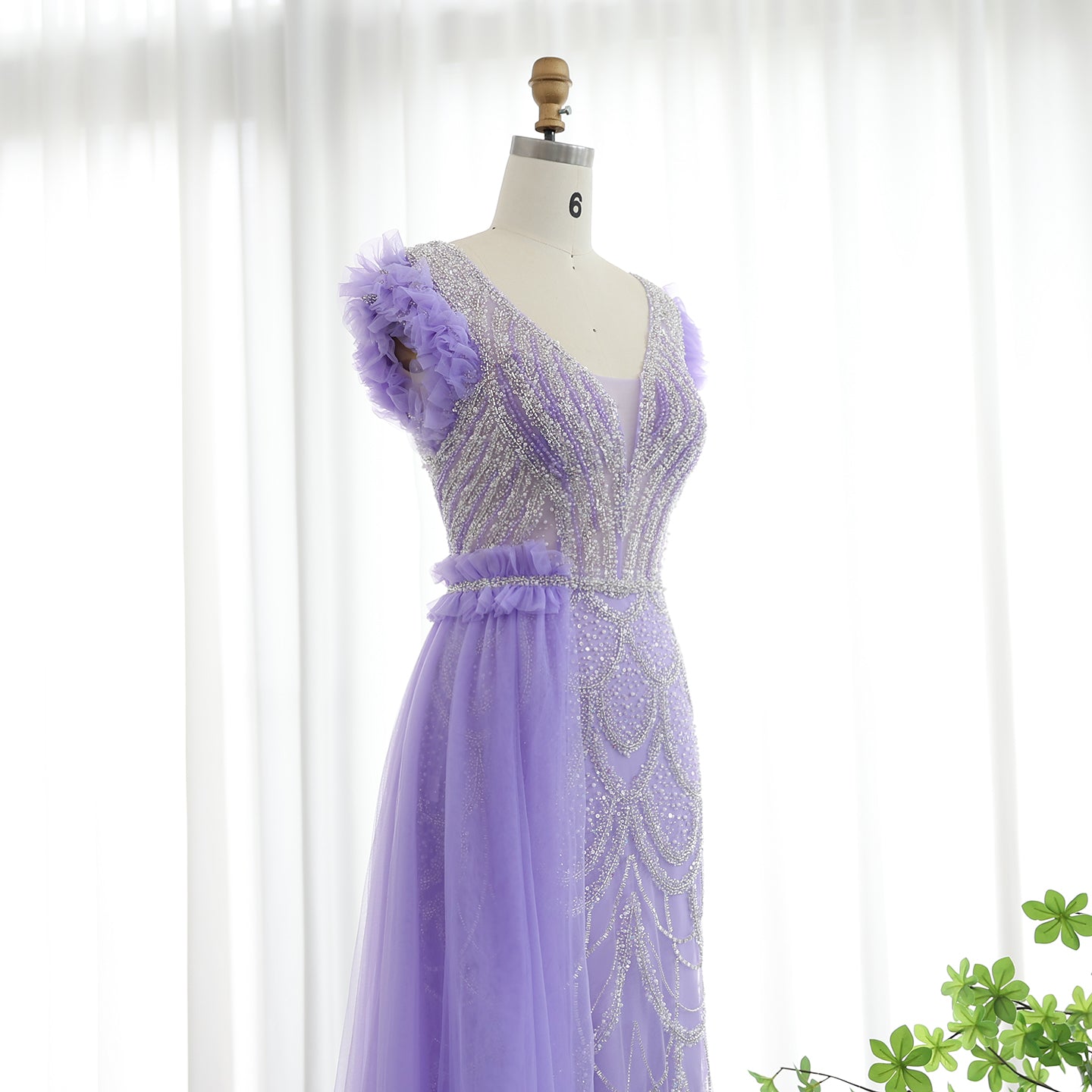 Luxury Beaded Lilac Mermaid Evening Dresses with Overskirt Elegant V-Neck Long Women Wedding Party Gowns - Image 24