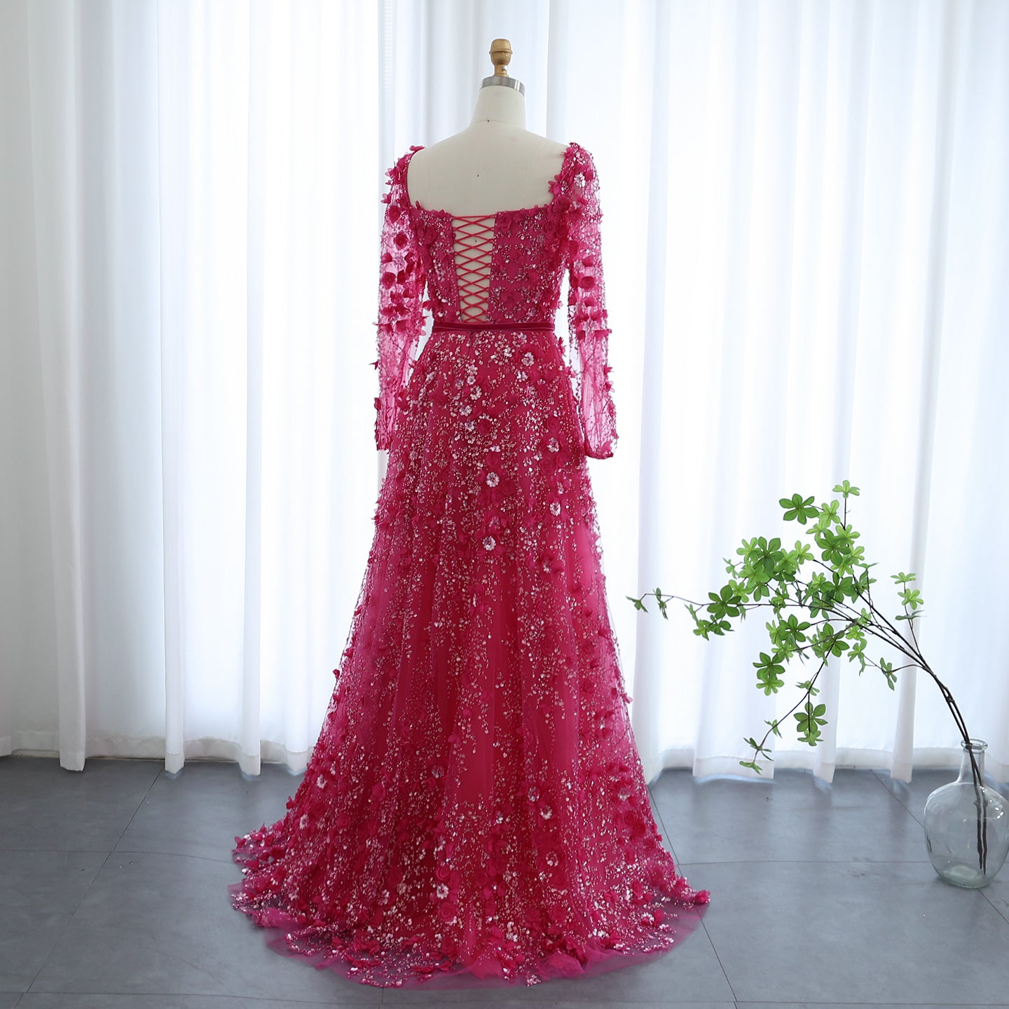 Luxury 3D Flower Gray Long Sleeves Evening Dresses for Women Wedding Party Elegant A-line Formal Gowns - Image 12