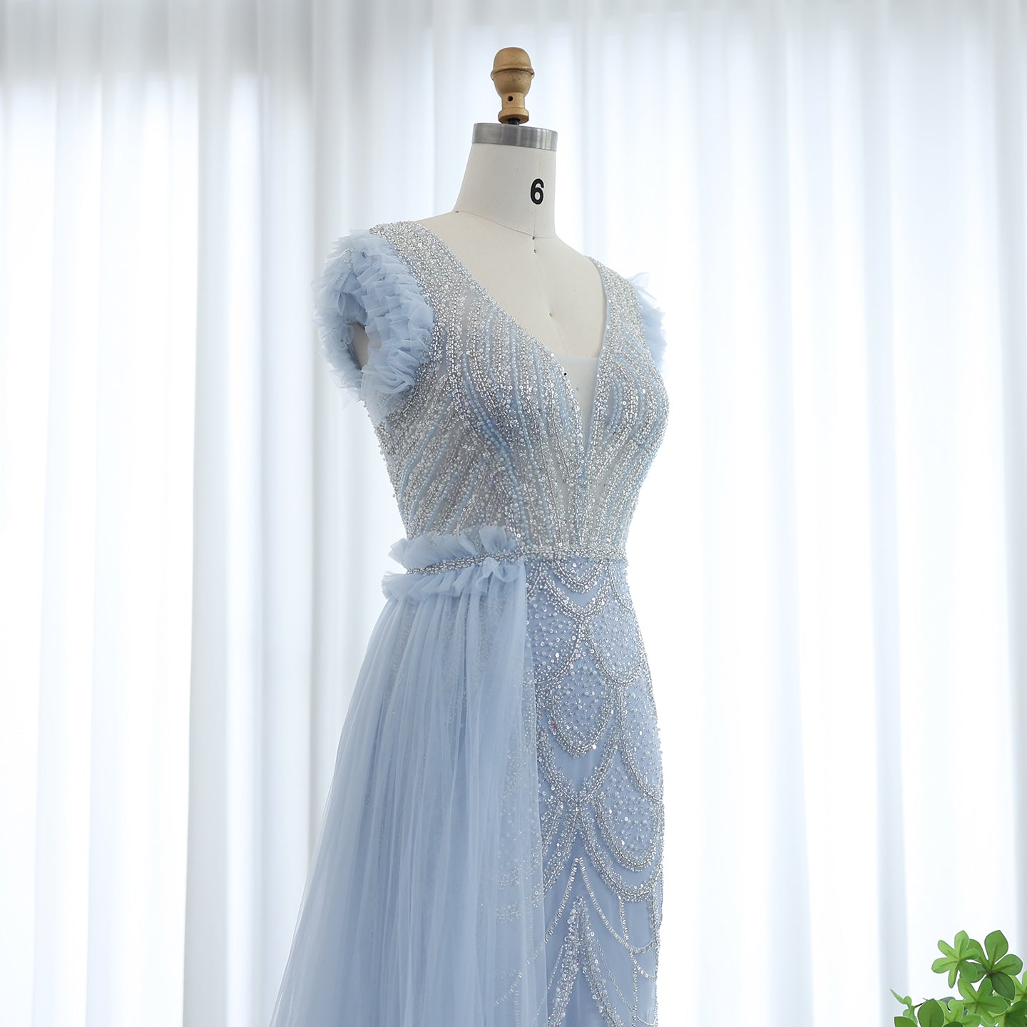 Luxury Beaded Lilac Mermaid Evening Dresses with Overskirt Elegant V-Neck Long Women Wedding Party Gowns - Image 12