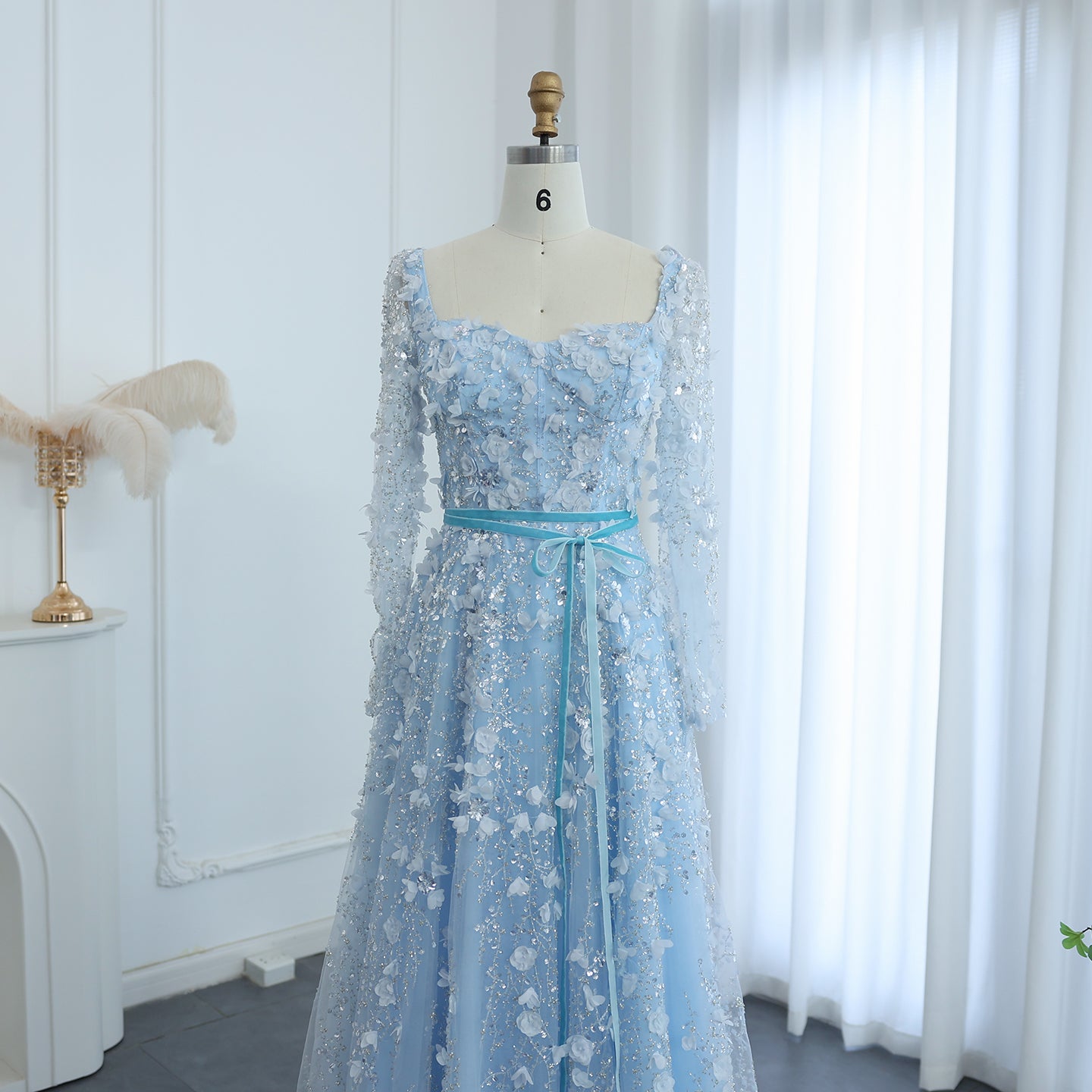 Luxury 3D Flower Gray Long Sleeves Evening Dresses for Women Wedding Party Elegant A-line Formal Gowns - Image 26