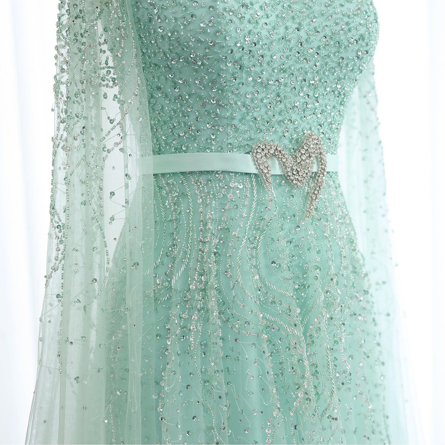 Luxury Evening Dress with Cape Sleeves Elegant High Neck Women Wedding Party Gowns - Image 16