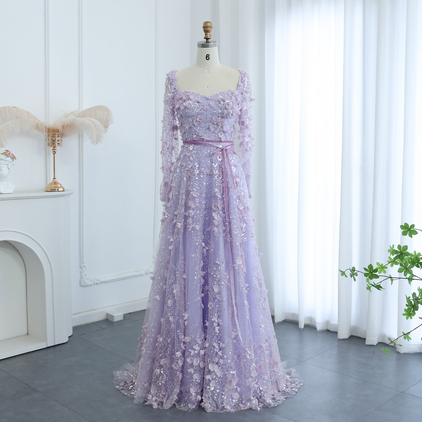 Luxury 3D Flower Gray Long Sleeves Evening Dresses for Women Wedding Party Elegant A-line Formal Gowns - Image 37