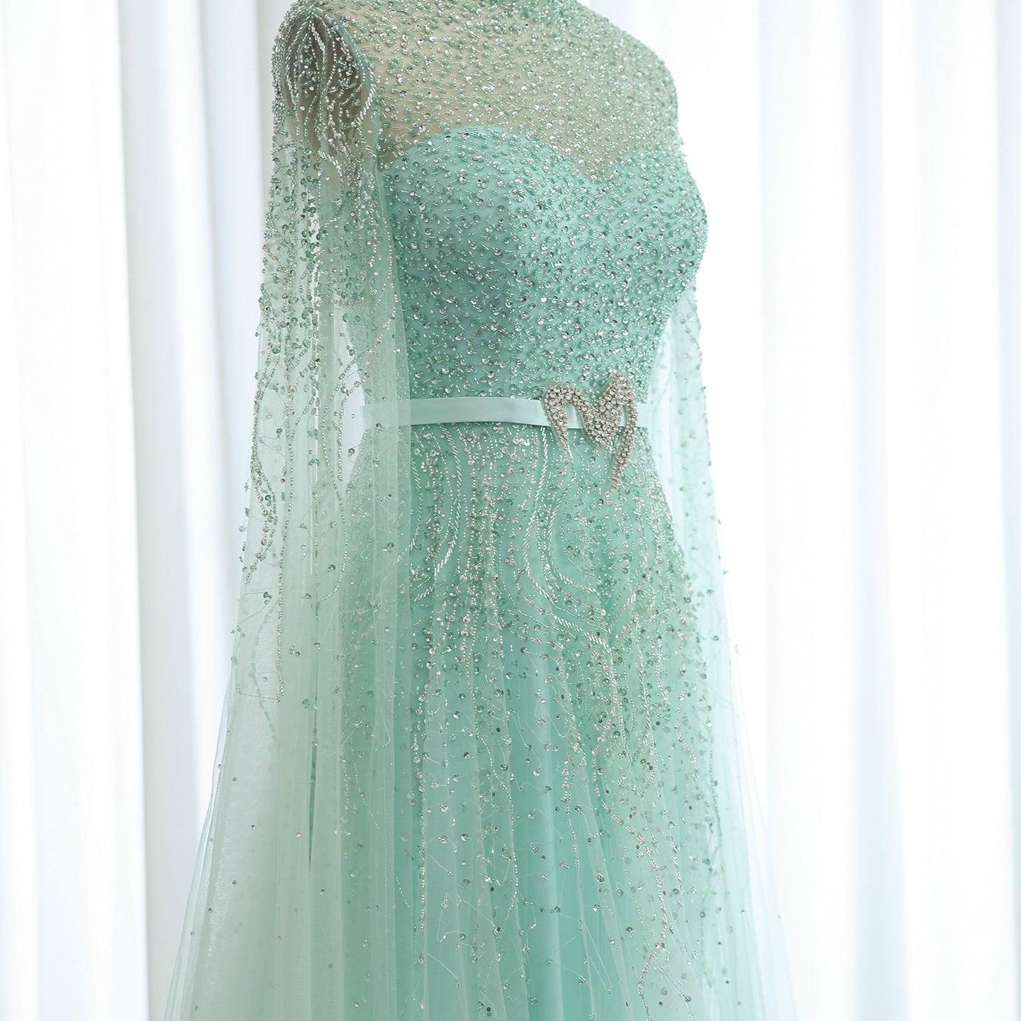 Luxury Evening Dress with Cape Sleeves Elegant High Neck Women Wedding Party Gowns - Image 17