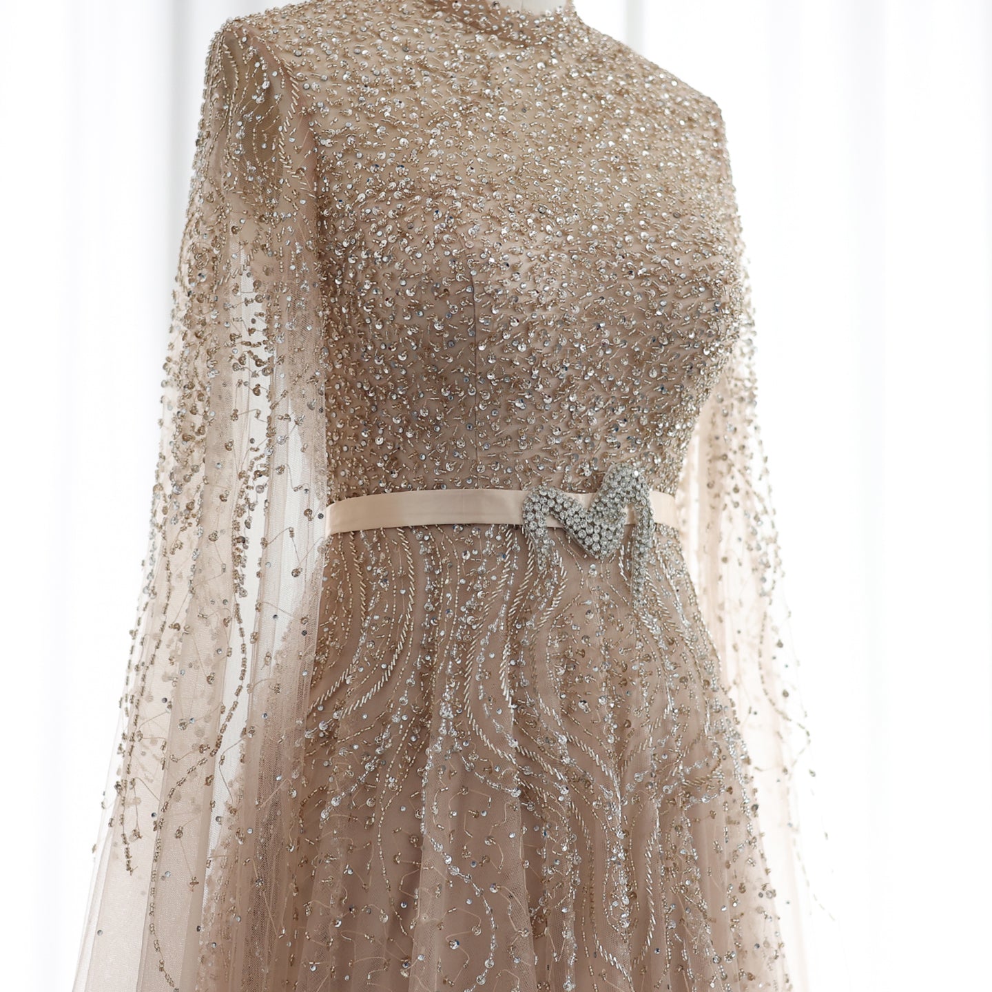Luxury Evening Dress with Cape Sleeves Elegant High Neck Women Wedding Party Gowns - Image 10