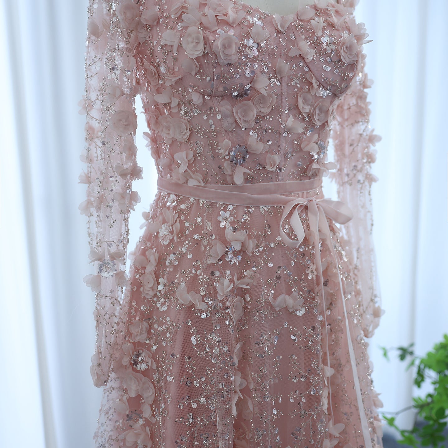 Luxury 3D Flower Gray Long Sleeves Evening Dresses for Women Wedding Party Elegant A-line Formal Gowns - Image 30