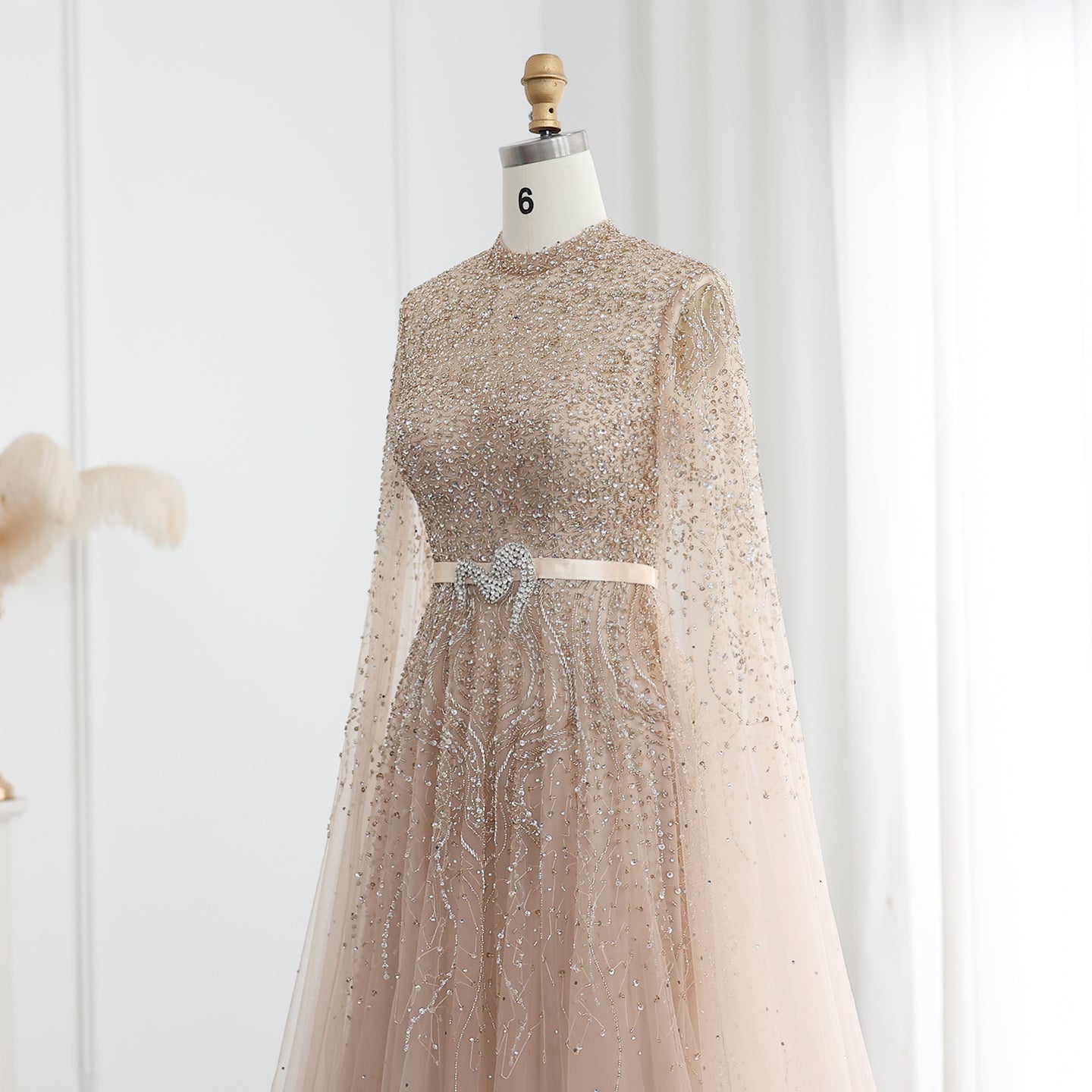 Luxury Evening Dress with Cape Sleeves Elegant High Neck Women Wedding Party Gowns - Image 11