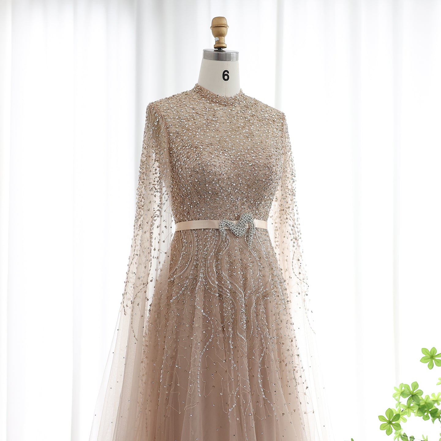 Luxury Evening Dress with Cape Sleeves Elegant High Neck Women Wedding Party Gowns - Image 9