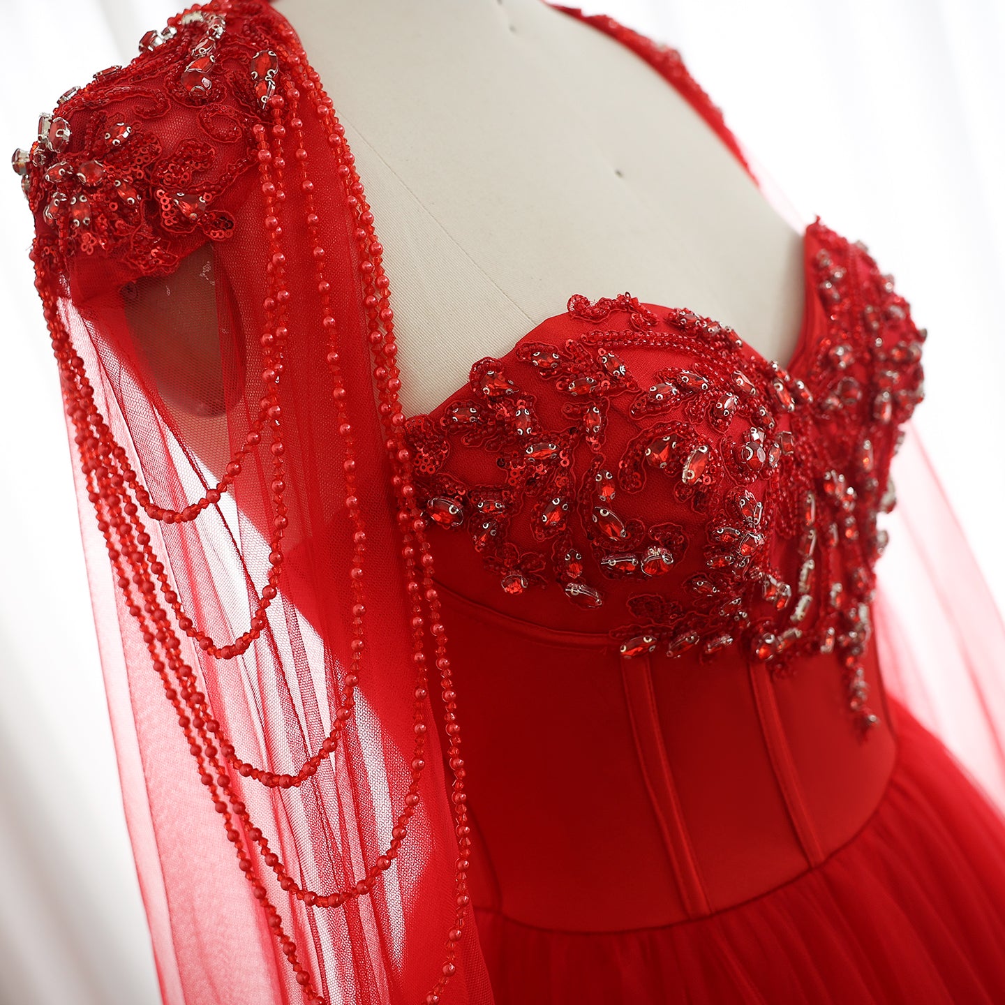 Gothic Tulle Evening Dress with Cape Sleeves Elegant Women Luxury Formal Party Gowns - Image 13