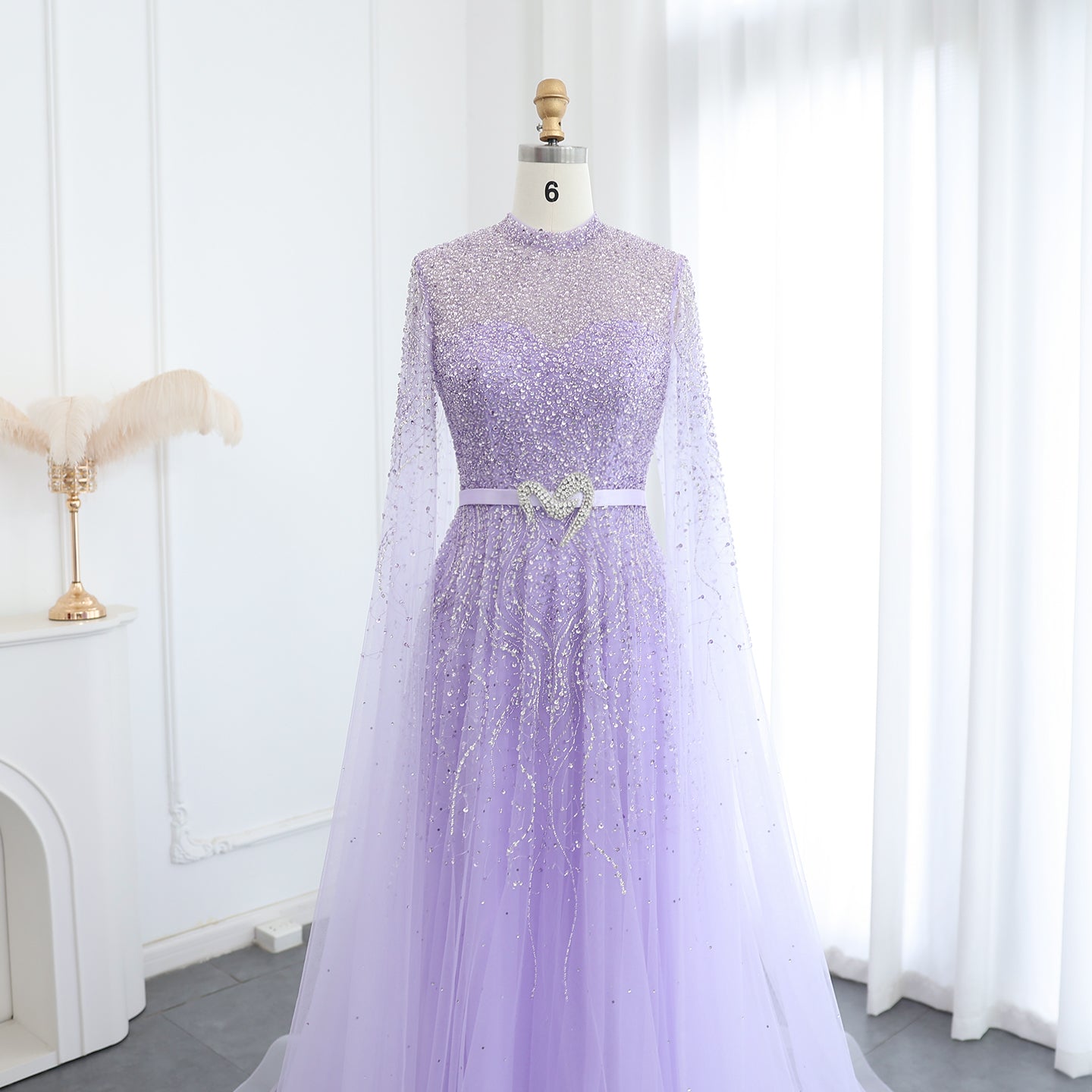 Luxury Evening Dress with Cape Sleeves Elegant High Neck Women Wedding Party Gowns - Image 26