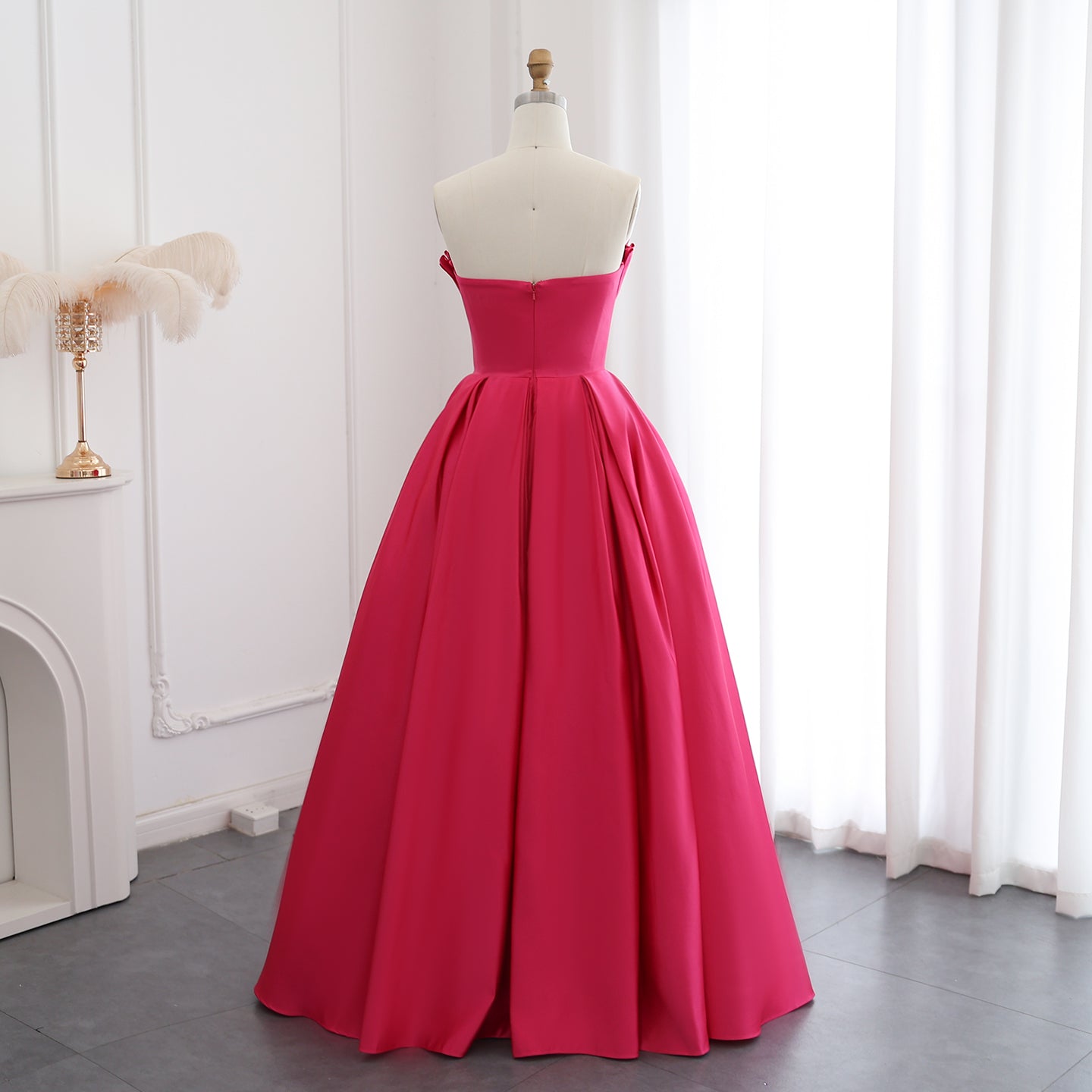Fuchsia Satin Evening Dress for Women Wedding 2024 Elegant Scalloped Long Formal Party Gown - Image 6
