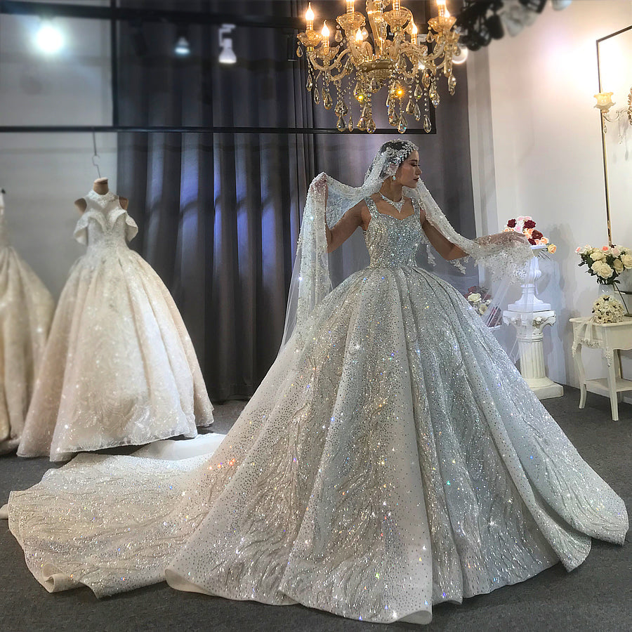 Luxury High Quality Lace long sleeves Bridal Wedding Ball Gown Dress - Image 3