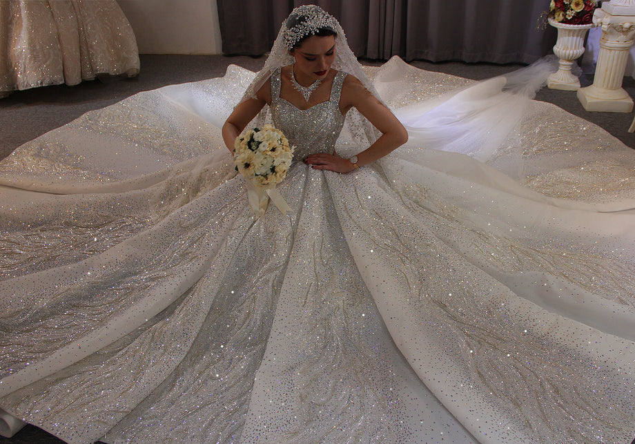 Luxury High Quality Lace long sleeves Bridal Wedding Ball Gown Dress - Image 8